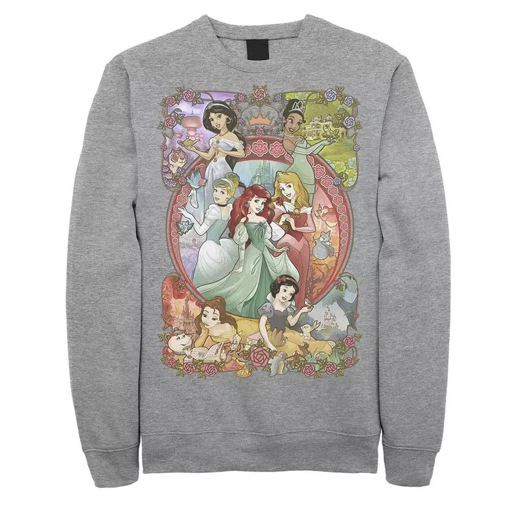 Men's Disney Princess Classic Cartoon Group Collage Sweatshirt, Size: XXL, Athletic Grey Product Image