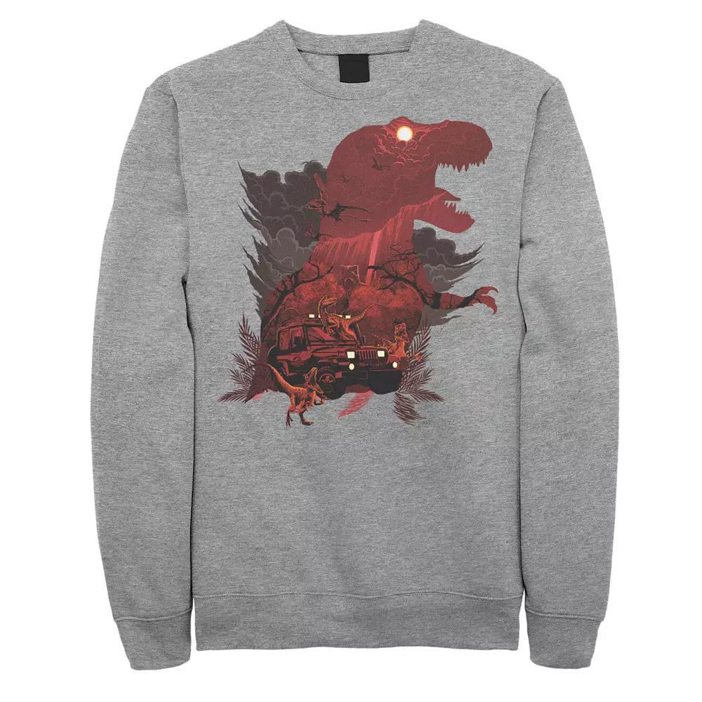 Men's Jurassic Park T-Rex Collage Sweatshirt, Size: XXL, Athletic Grey Product Image