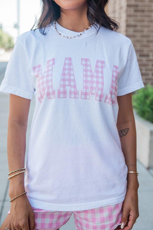 Mama Gingham White Comfort Colors Graphic Tee Product Image