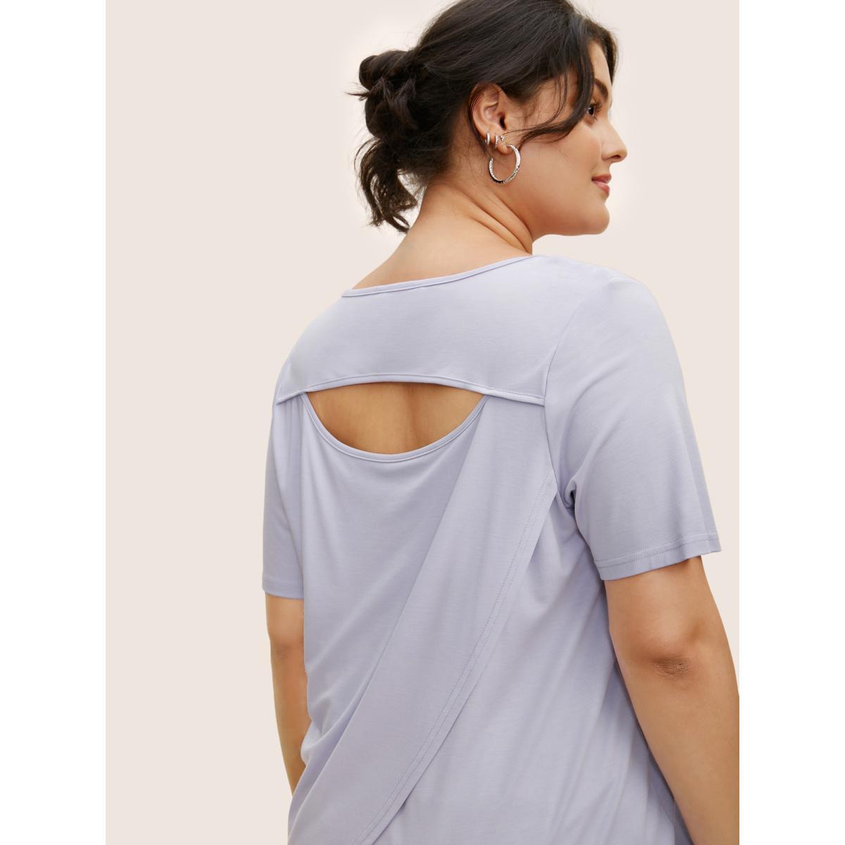 Plus Size Crew Neck Cut Out Wrap T-shirt Lilac Women Casual Cut-Out Round Neck Everyday T-shirts BloomChic 14-16/1X Product Image