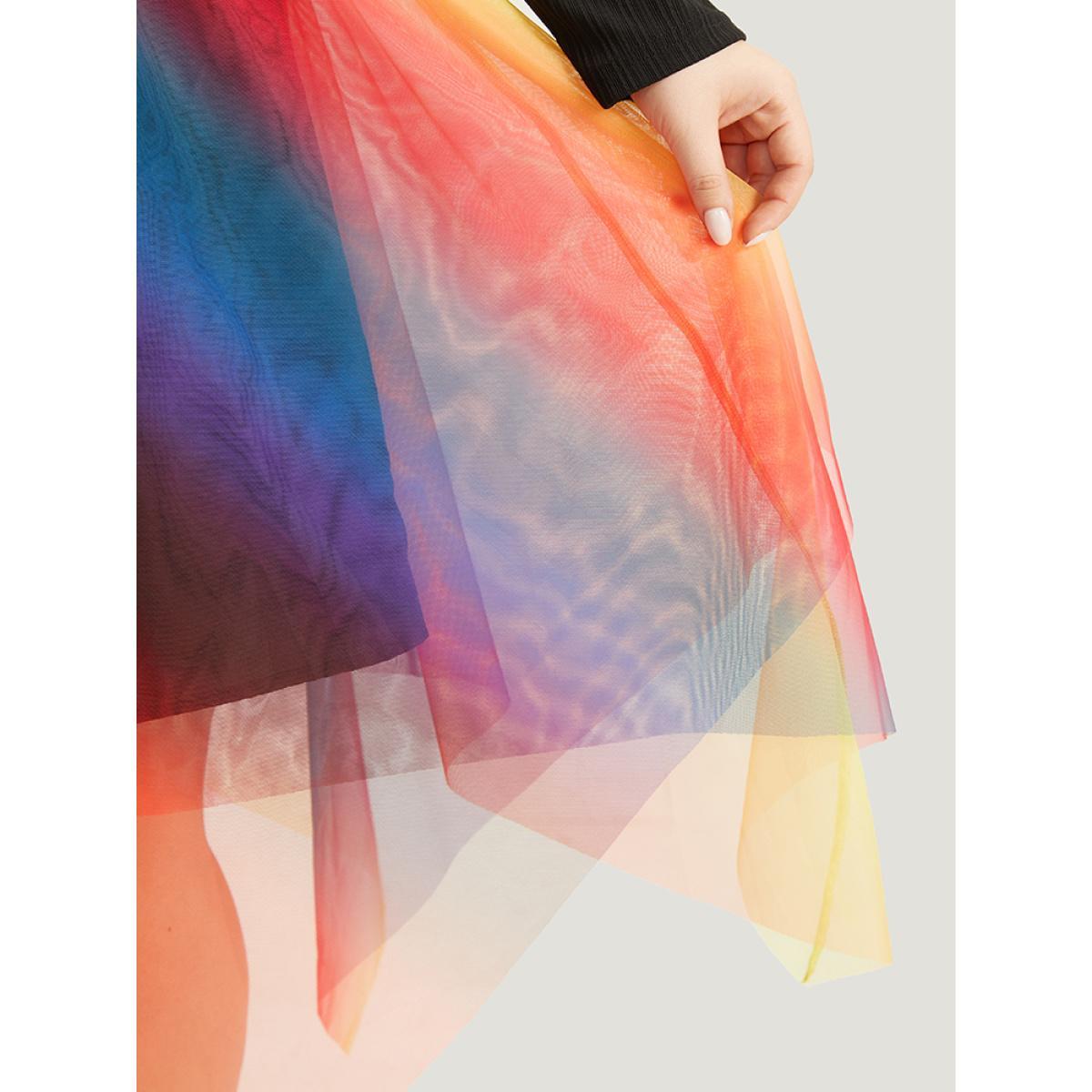 Plus Size Halloween Ombre Tiered Elastic Waist Hanky Hem Skirt Women Multicolor Glamour Contrast No stretch Festival-Halloween Skirts BloomChic 30/6X Product Image