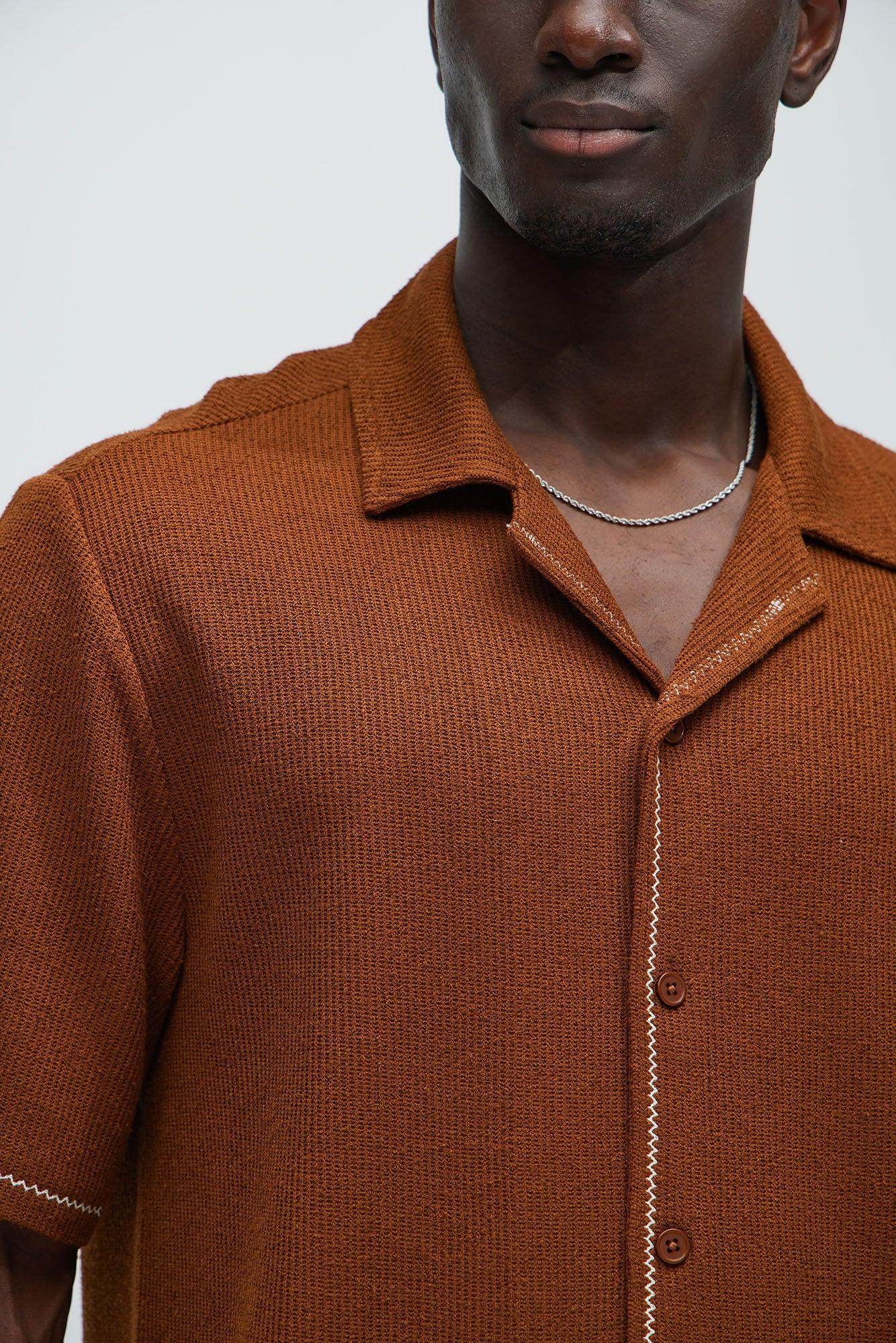 Leave Me Lonely Textured Knit Shirt - Brown Product Image