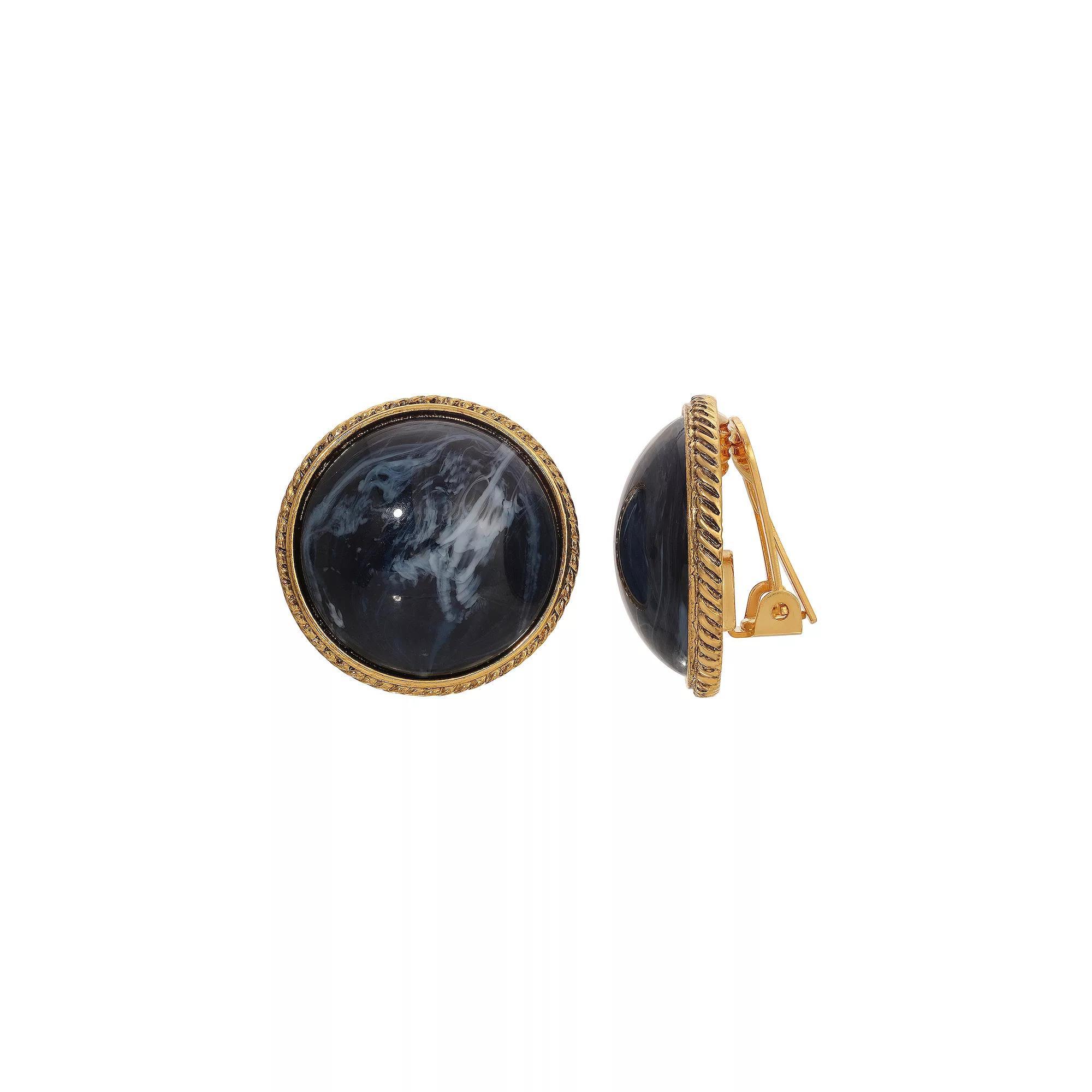 1928 Gold Tone Round Blue Clip Earrings, Womens Product Image