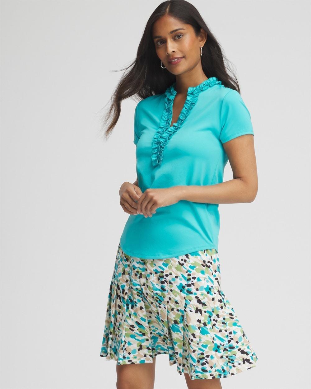 Zenergy® UPF Blue Ruffle Neck Top Product Image