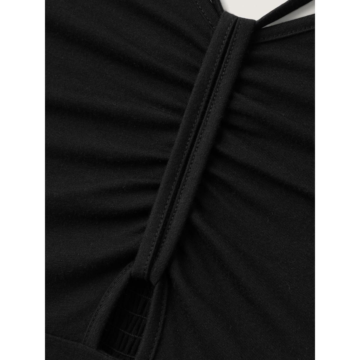 Plus Size Black Shirred Ruched Cut-Out Jumpsuit Women Sleeveless V-neck Everyday-Casual Loose Jumpsuits BloomChic 10/M Product Image