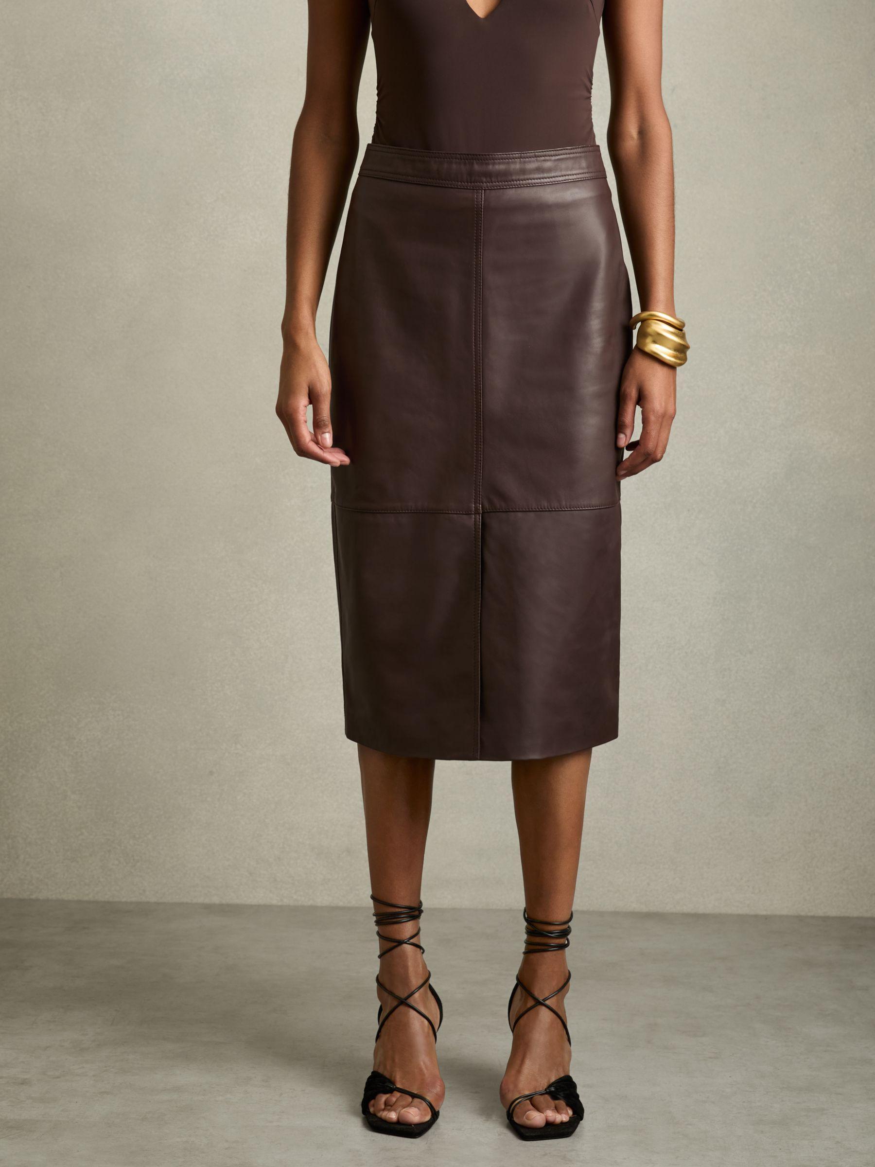 Leather Pencil Skirt in Burgundy Product Image