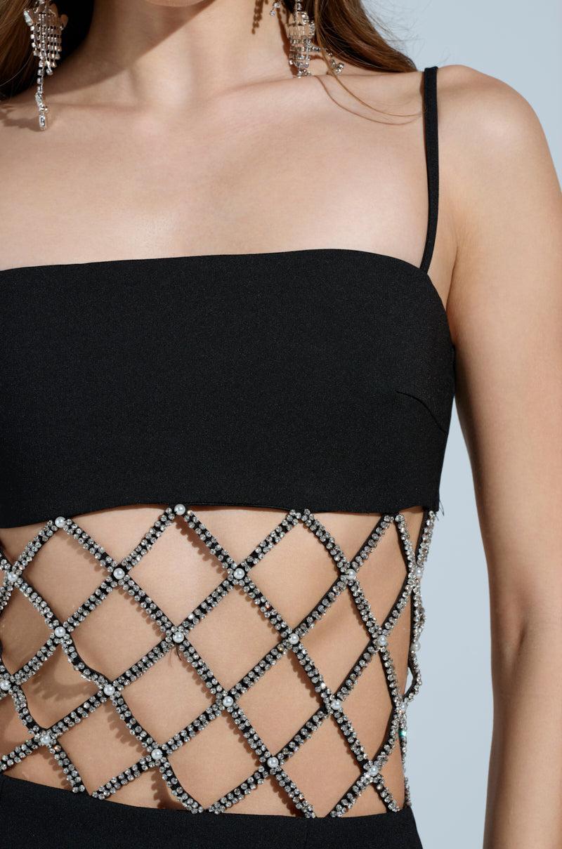 TAKE IT BLACK MIDI DRESS WITH RHINESTONE CUTOUT Product Image