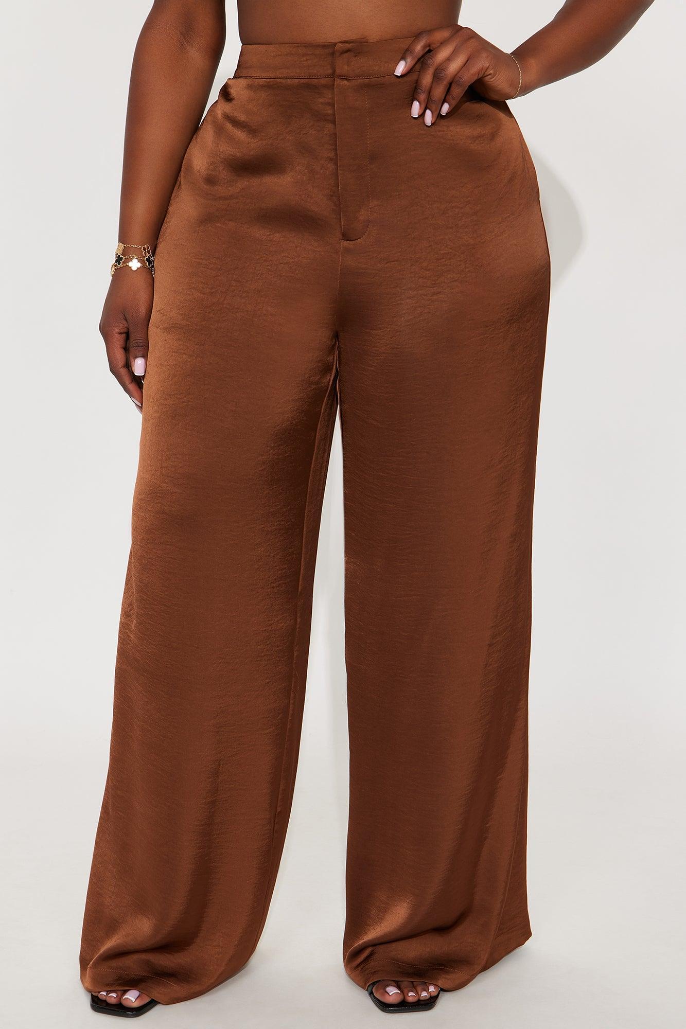 Denise Satin Wide Leg Trouser Pant - Chocolate Product Image