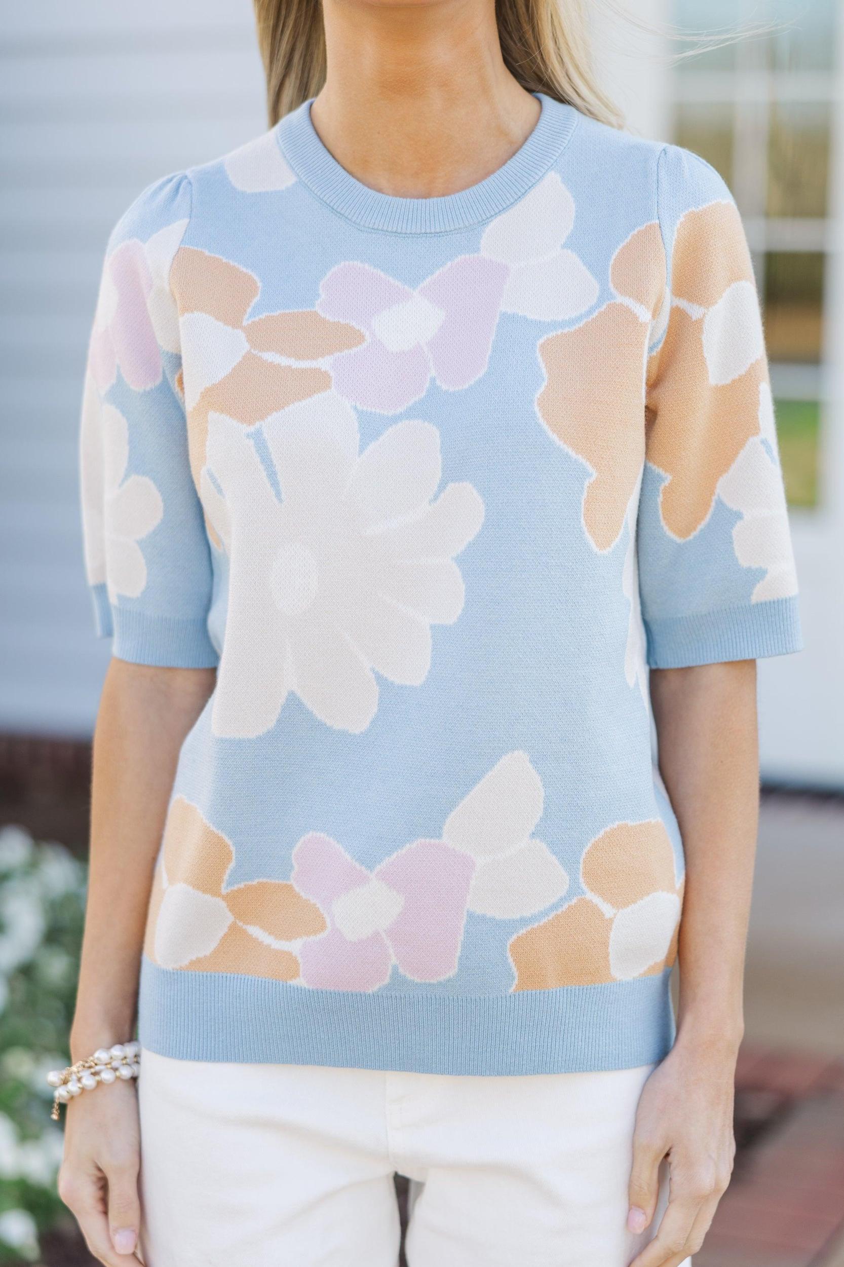 Love You More Light Blue Floral Sweater Female Product Image