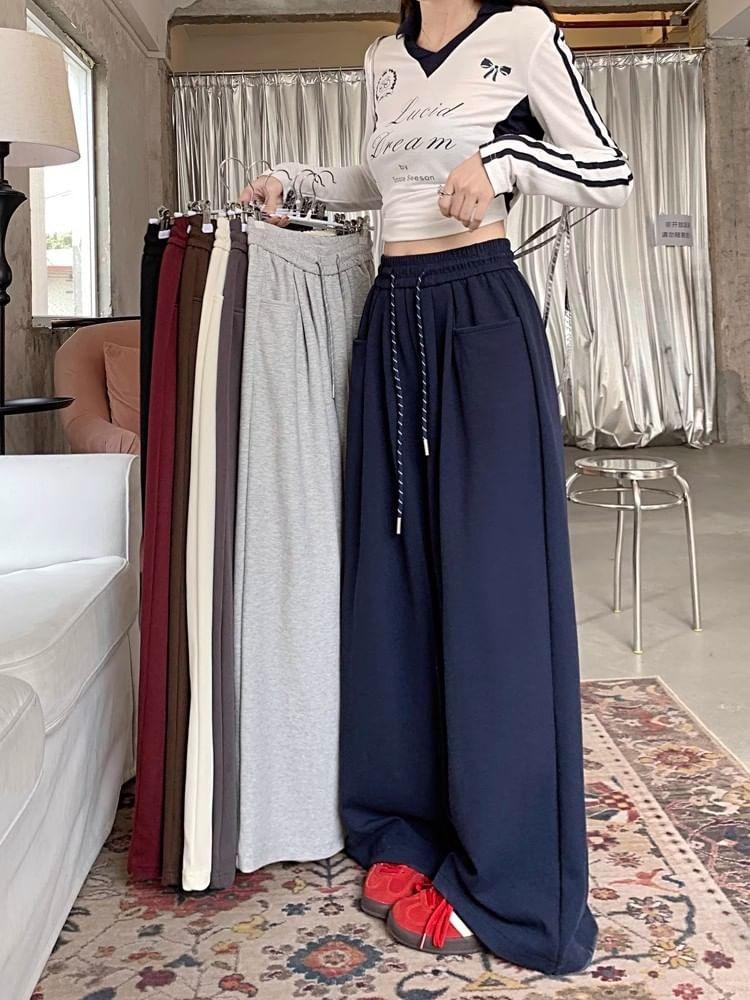 High Waist Plain Wide Leg Sweatpants Product Image