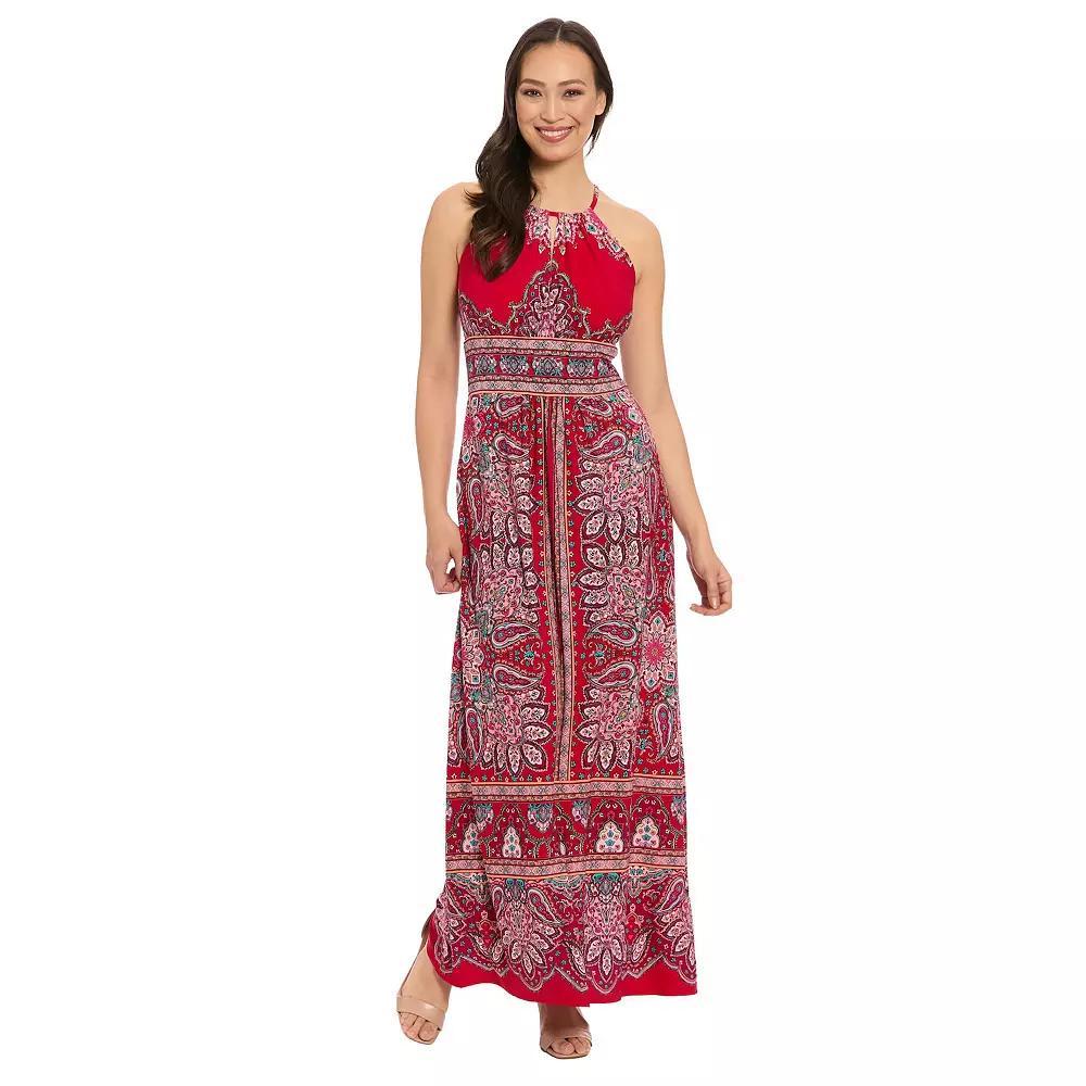 Women's London Times Scroll Halter Maxi Dress, Size: 16, Pink Product Image