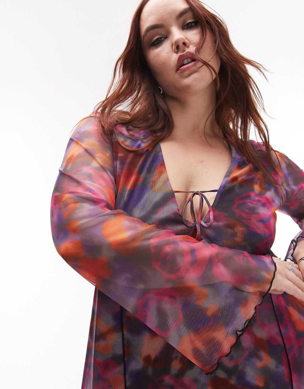 Topshop Curve lettuce edge mesh mini tea dress Product Image