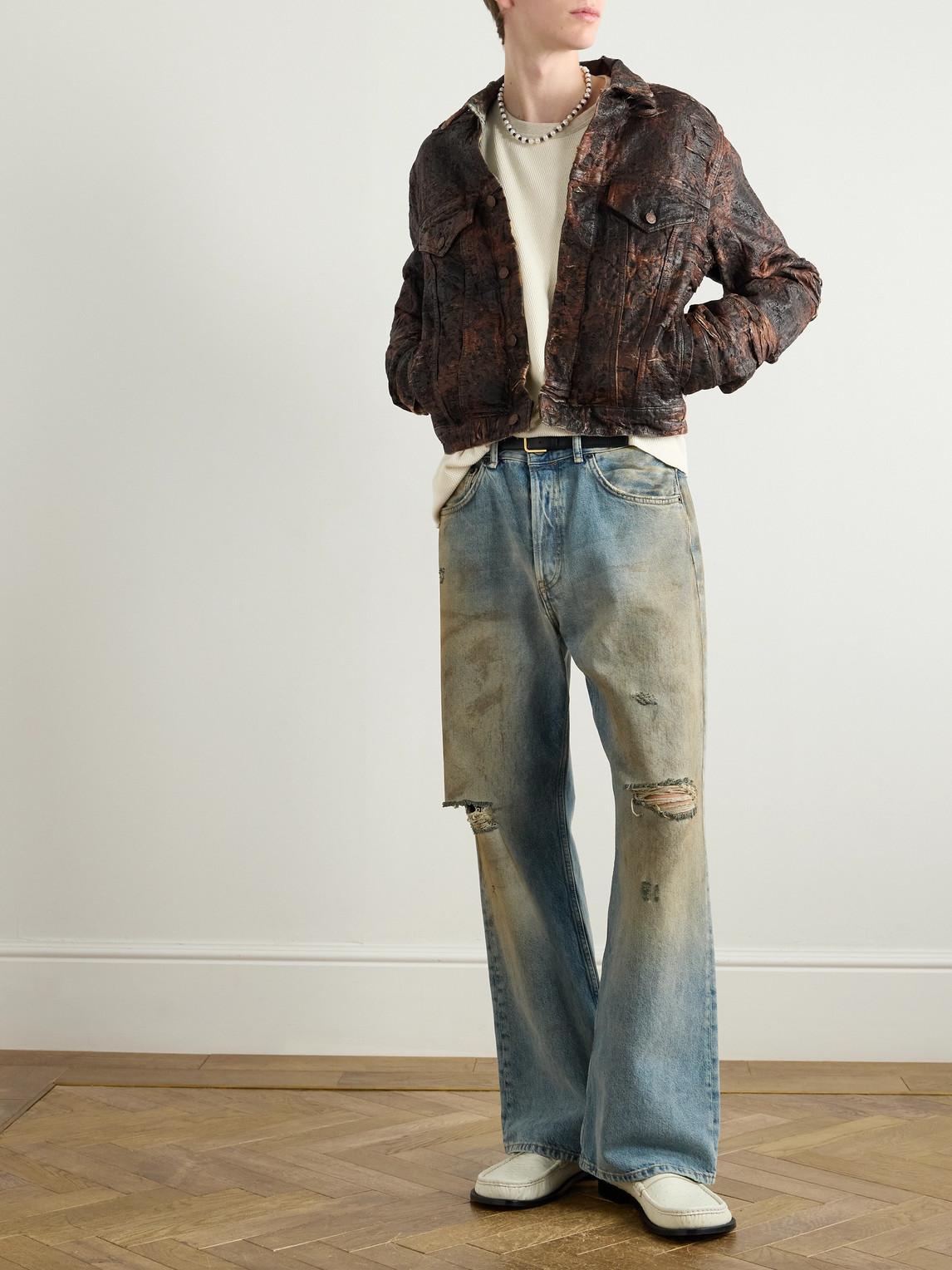 ACNE STUDIOS Mens Spread-collar Distressed Regular-fit Denim Jacket Brown Product Image