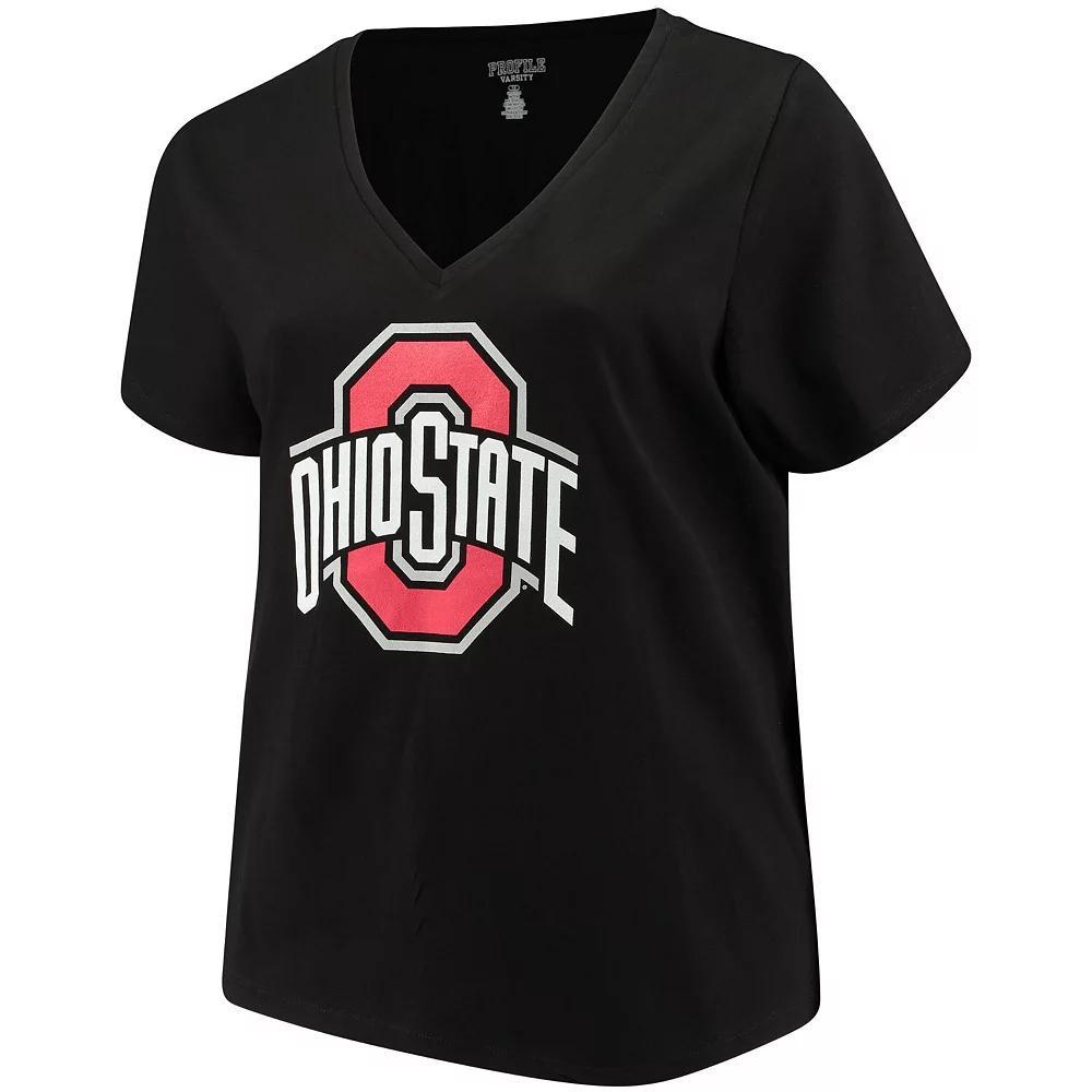 Women's Black Ohio State Buckeyes Plus Size Primary Logo V-Neck T-Shirt, Size: 4XL Product Image