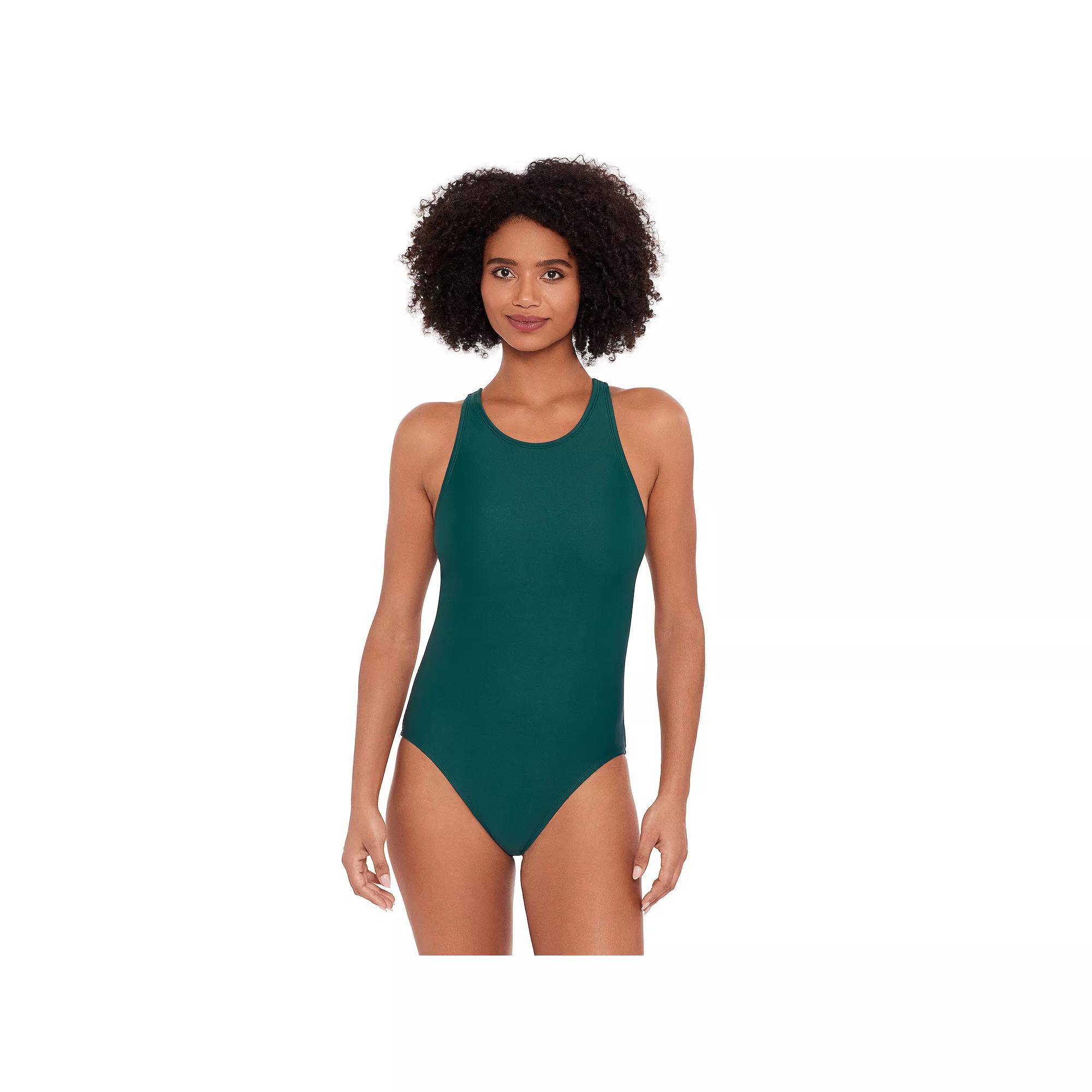 Women's Eco Beach Highneck One-Piece Swimsuit, Size: XL, Green Green Product Image