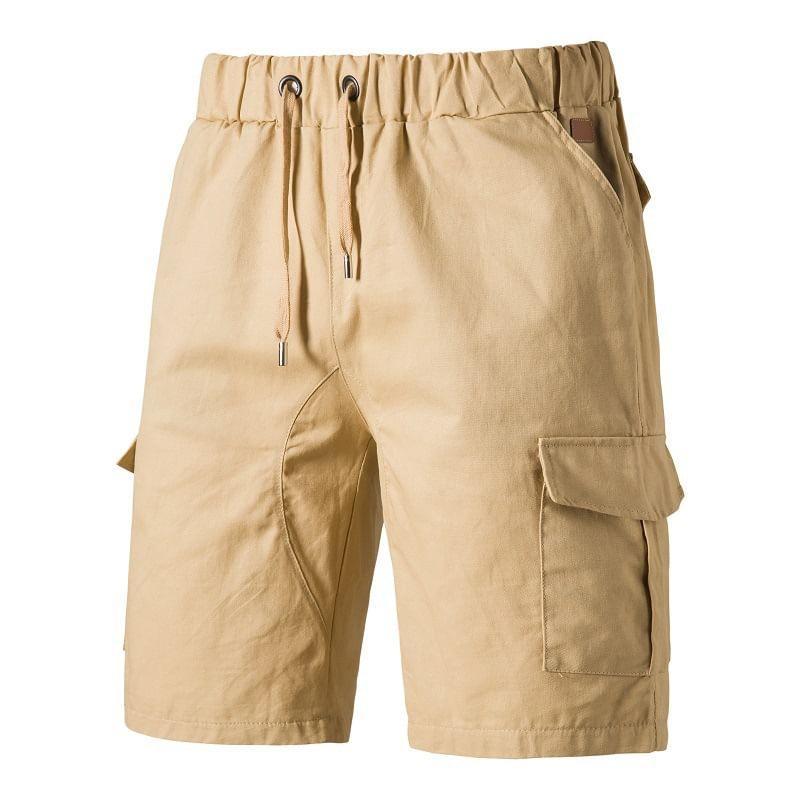 Drawstring Waist Plain Cargo Shorts Product Image