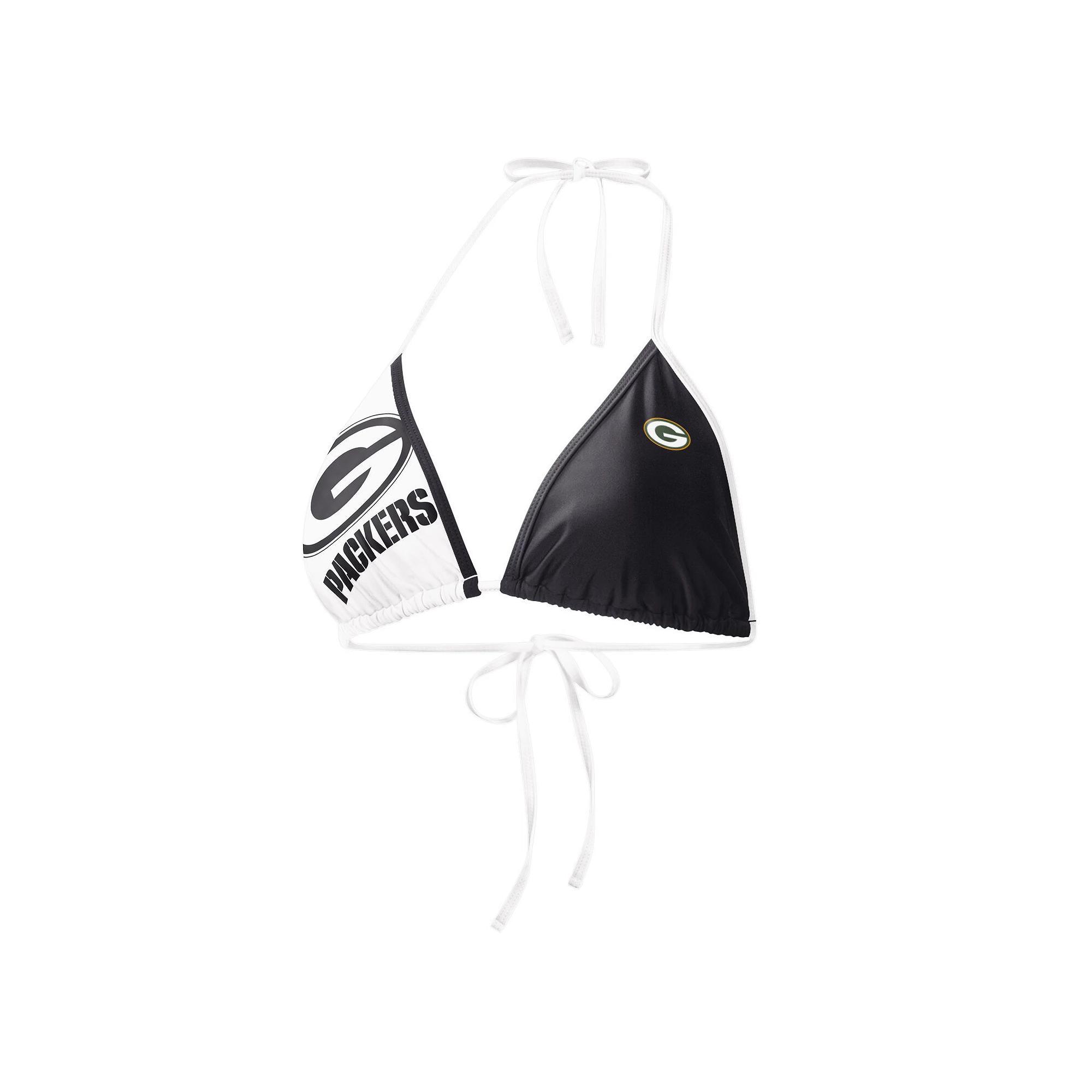 Women's G-III 4Her by Carl Banks Black/White Green Bay Packers Play Action Bikini Top, Size: 2XL Product Image