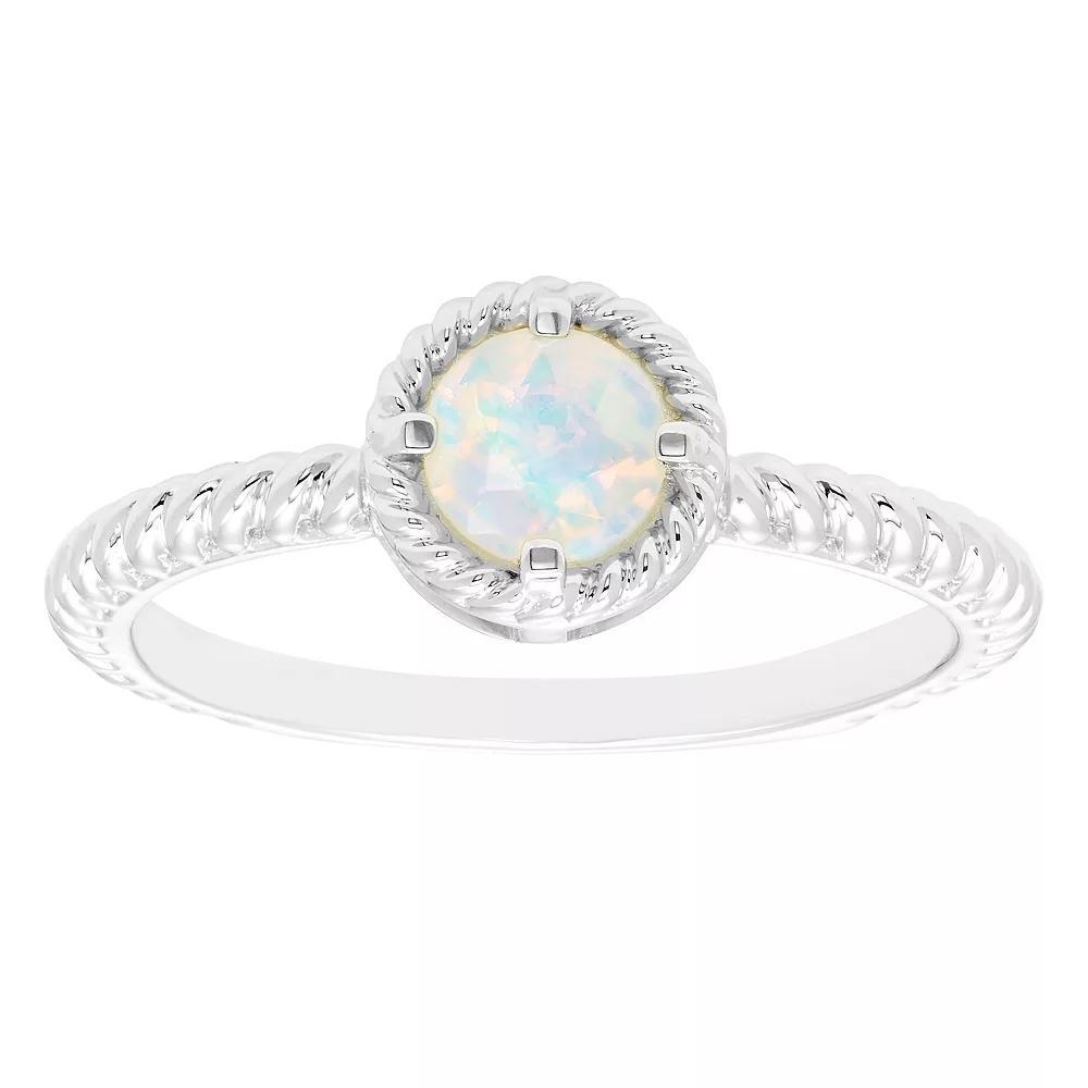 Boston Bay Diamonds Sterling Silver Genuine Opal Rope Halo Stacking Ring, Women's, Size: 9 Product Image