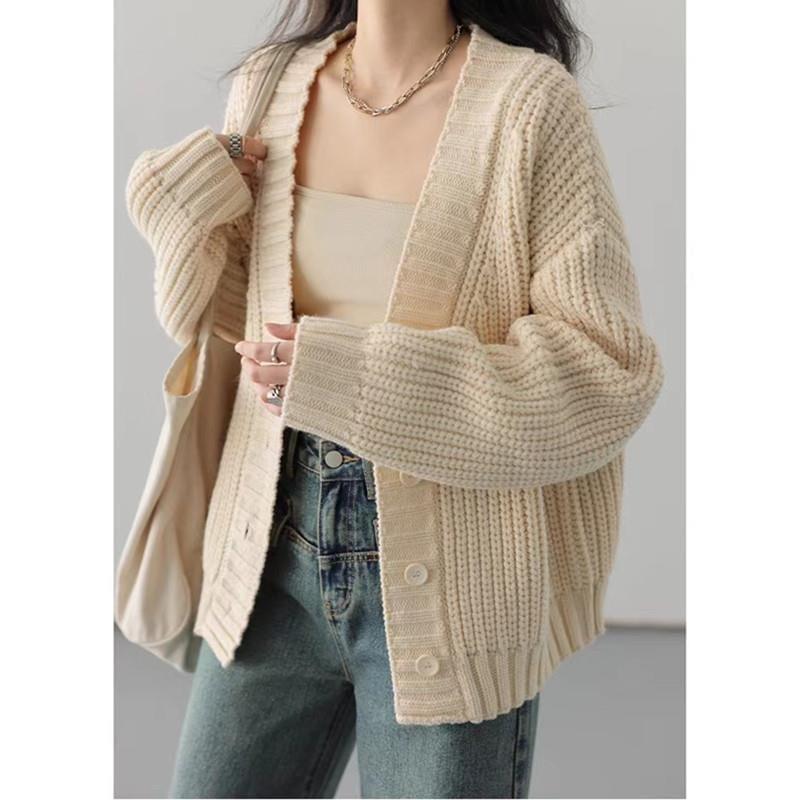 V-Neck Plain Button-Up Cardigan Product Image