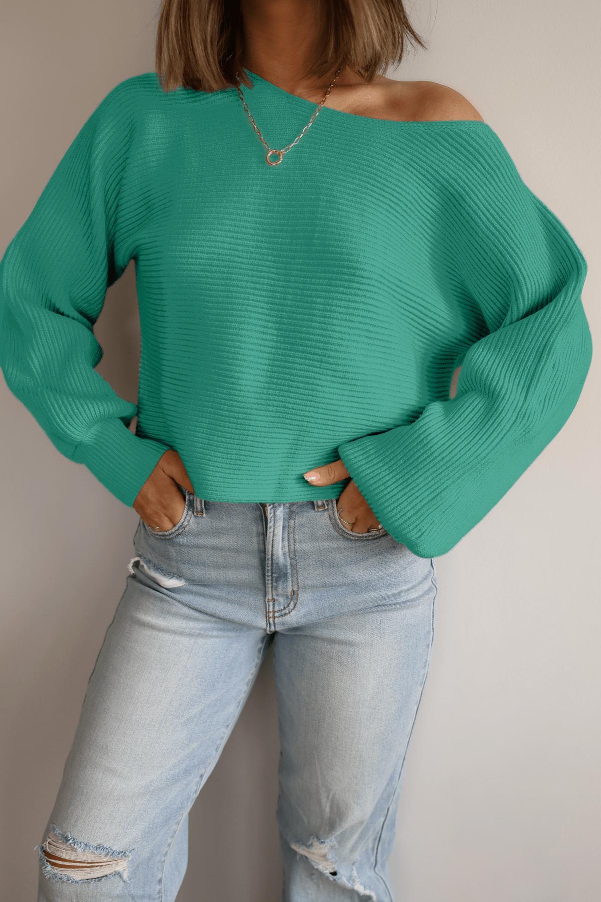 Avery Ribbed Boat Neck Sweater - Green - FINAL SALE Product Image