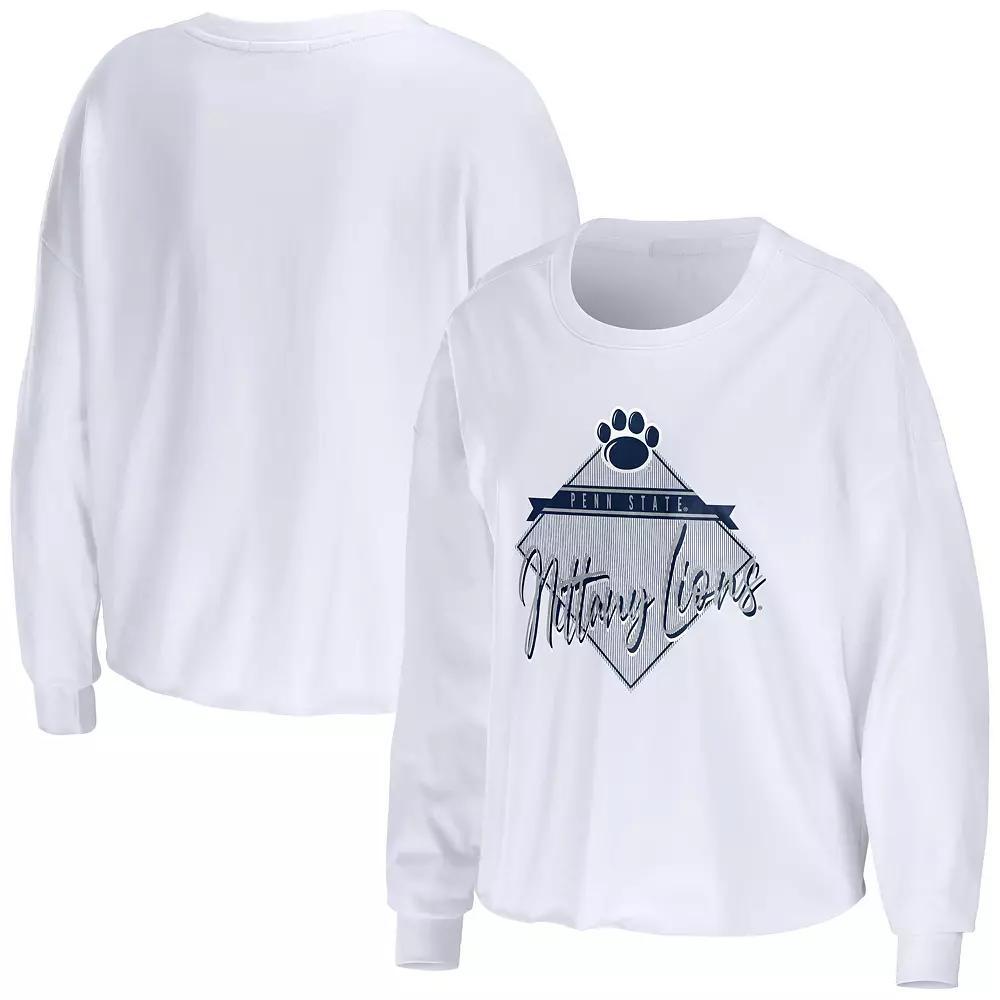 Women's WEAR by Erin Andrews White Penn State Nittany Lions Diamond Long Sleeve Cropped T-Shirt, Size: Medium Product Image