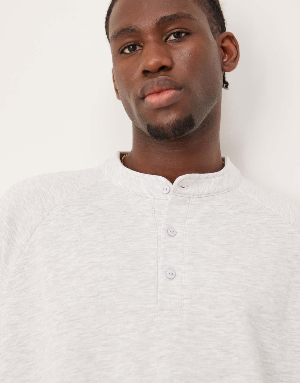 ASOS DESIGN extreme oversized boxy henley sweatshirt in gray heather Product Image