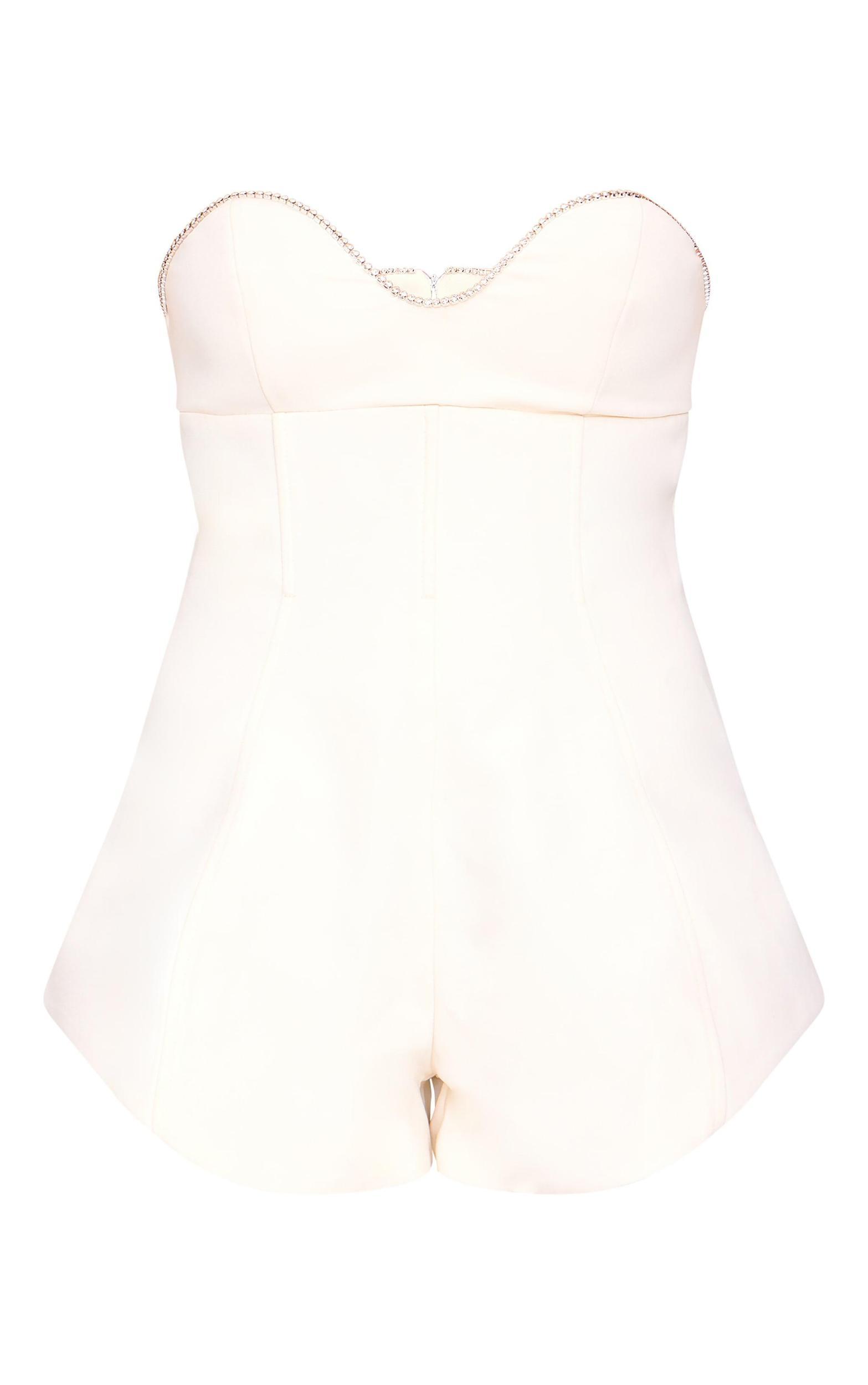 Cream Diamante Detail Bandeau Structured Romper Product Image