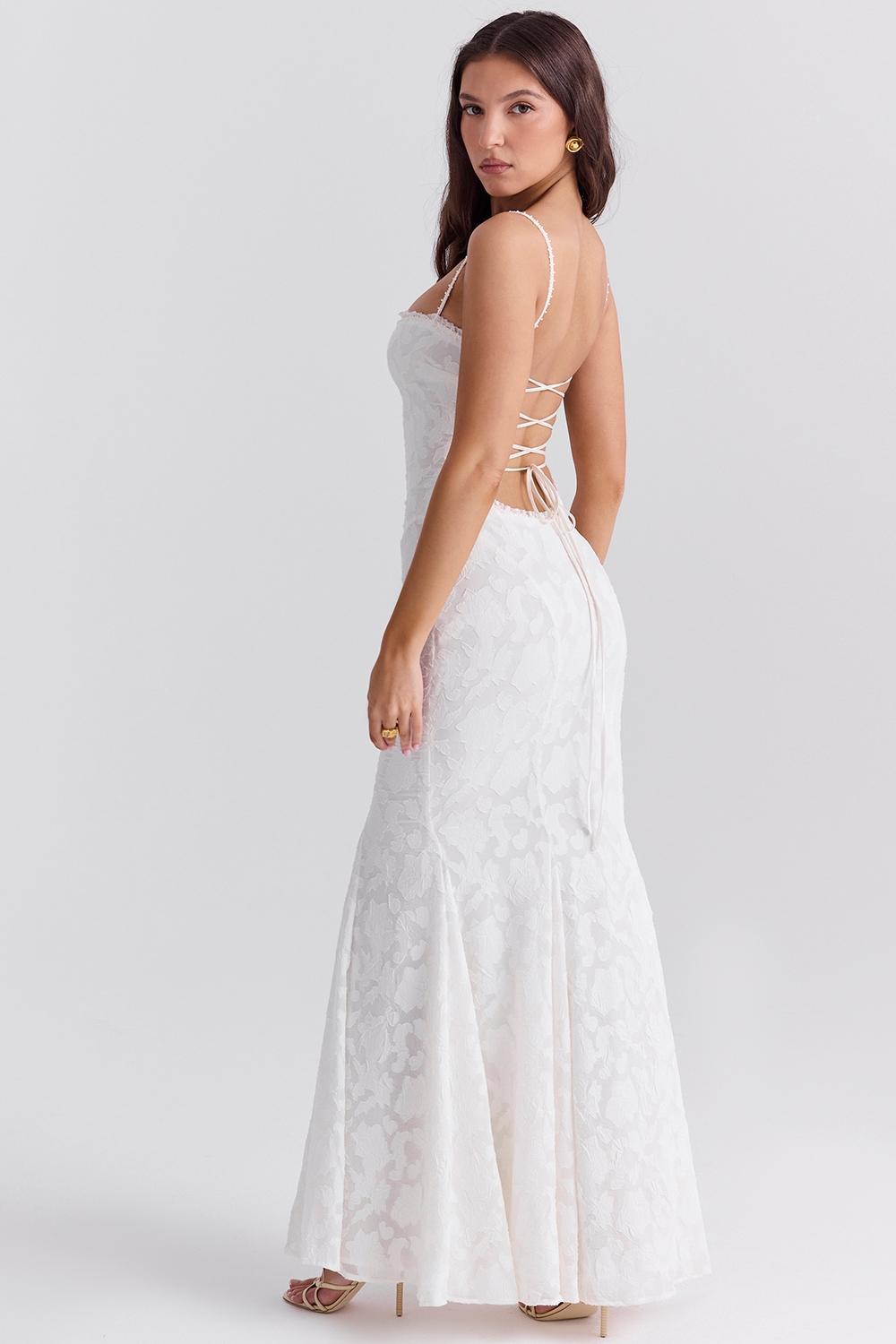 Joan Ivory Lace Up Back Maxi Dress Product Image