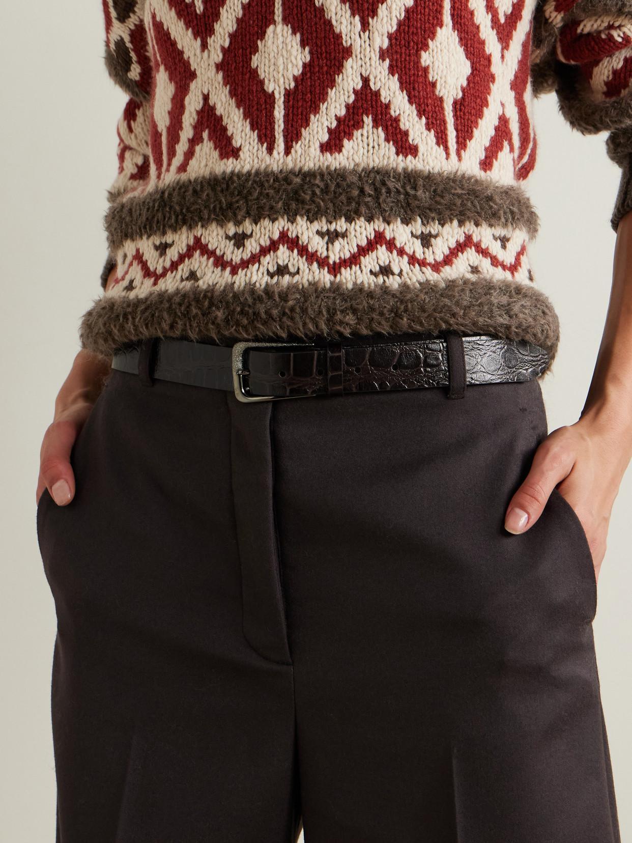 BRUNELLO CUCINELLI Croc-effect Leather Belt In Brown Product Image