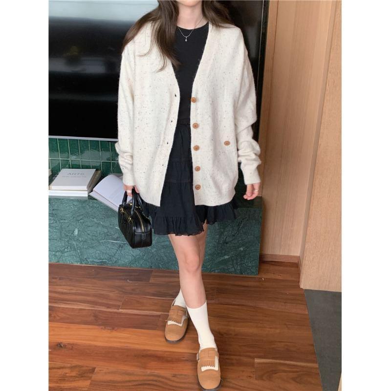 V-Neck Dotted Cardigan Product Image