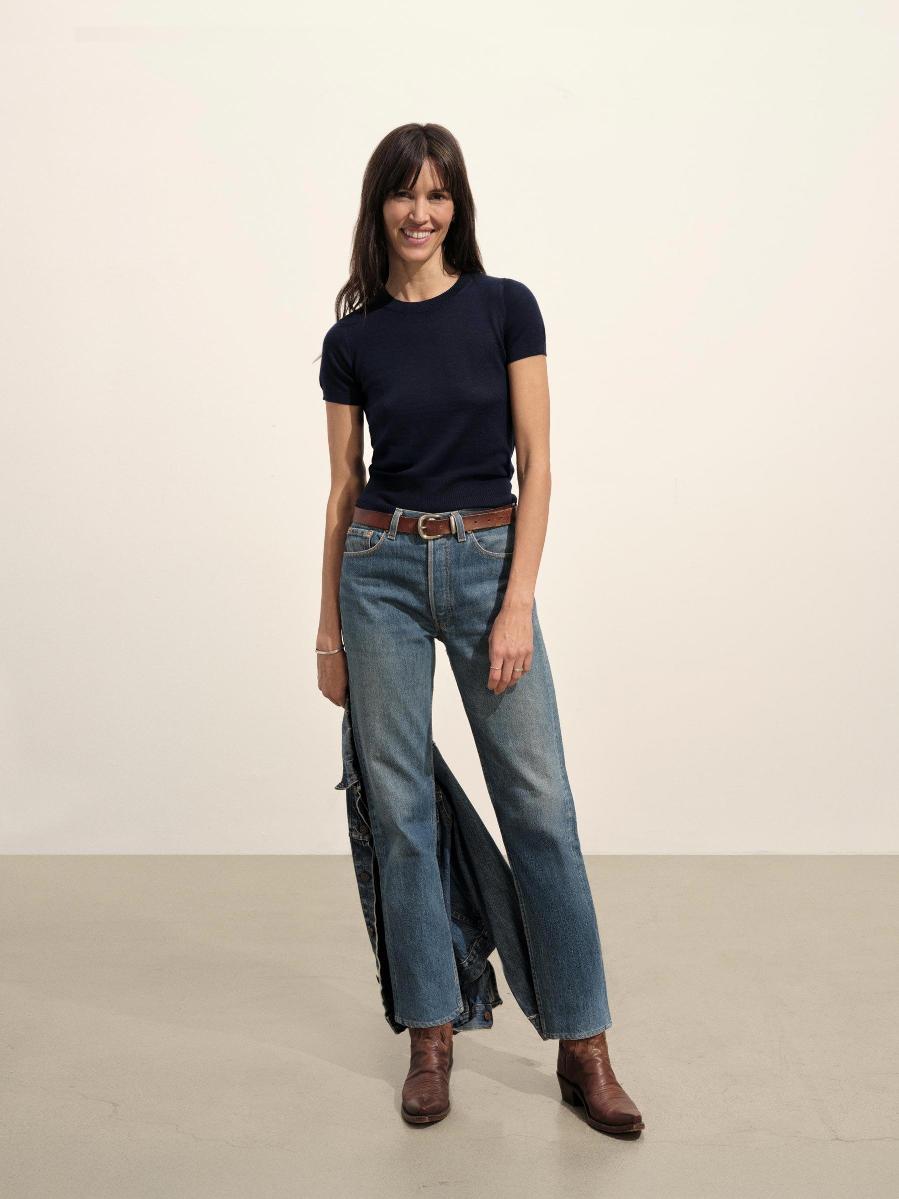 Dark Navy Featherweight Silk Cashmere Tee Product Image