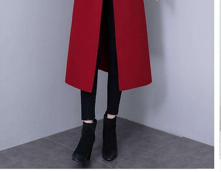 Shawl Collar Plain Midi Double Breasted Coat Product Image