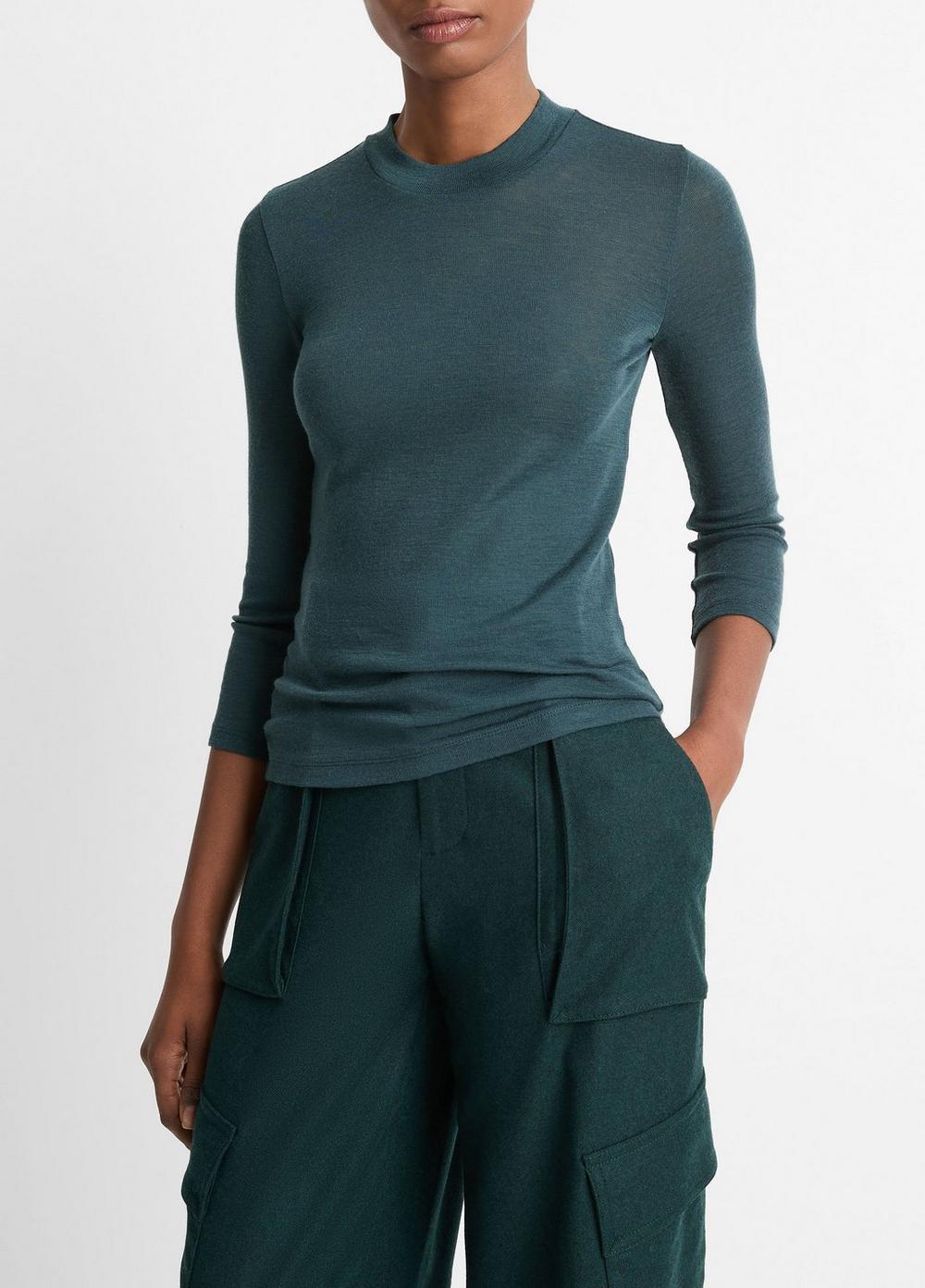 Womens Wool Three-quarter-Sleeve Mock-Neck Top, Dark Rosewood, Size M Vince Product Image