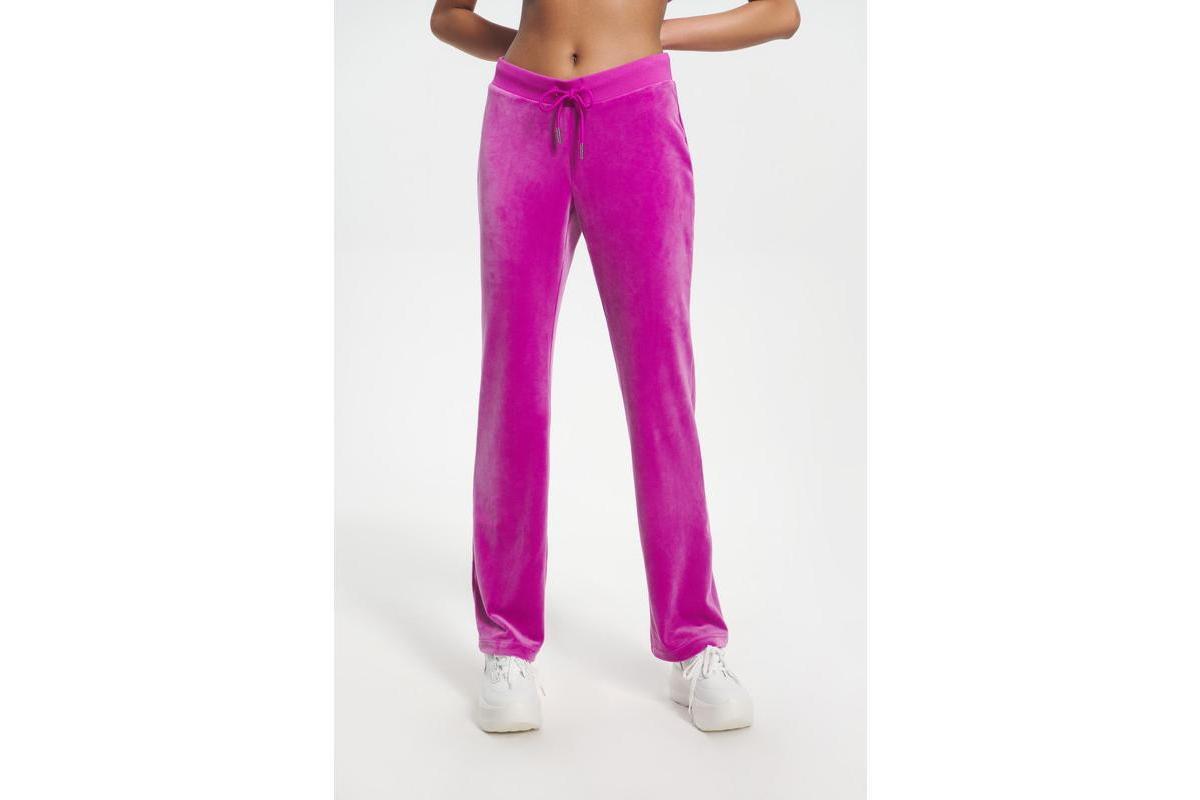 Juicy Couture Solid Rib Waist Velour Pant W/Drawcord (Plum) Women's Clothing Product Image