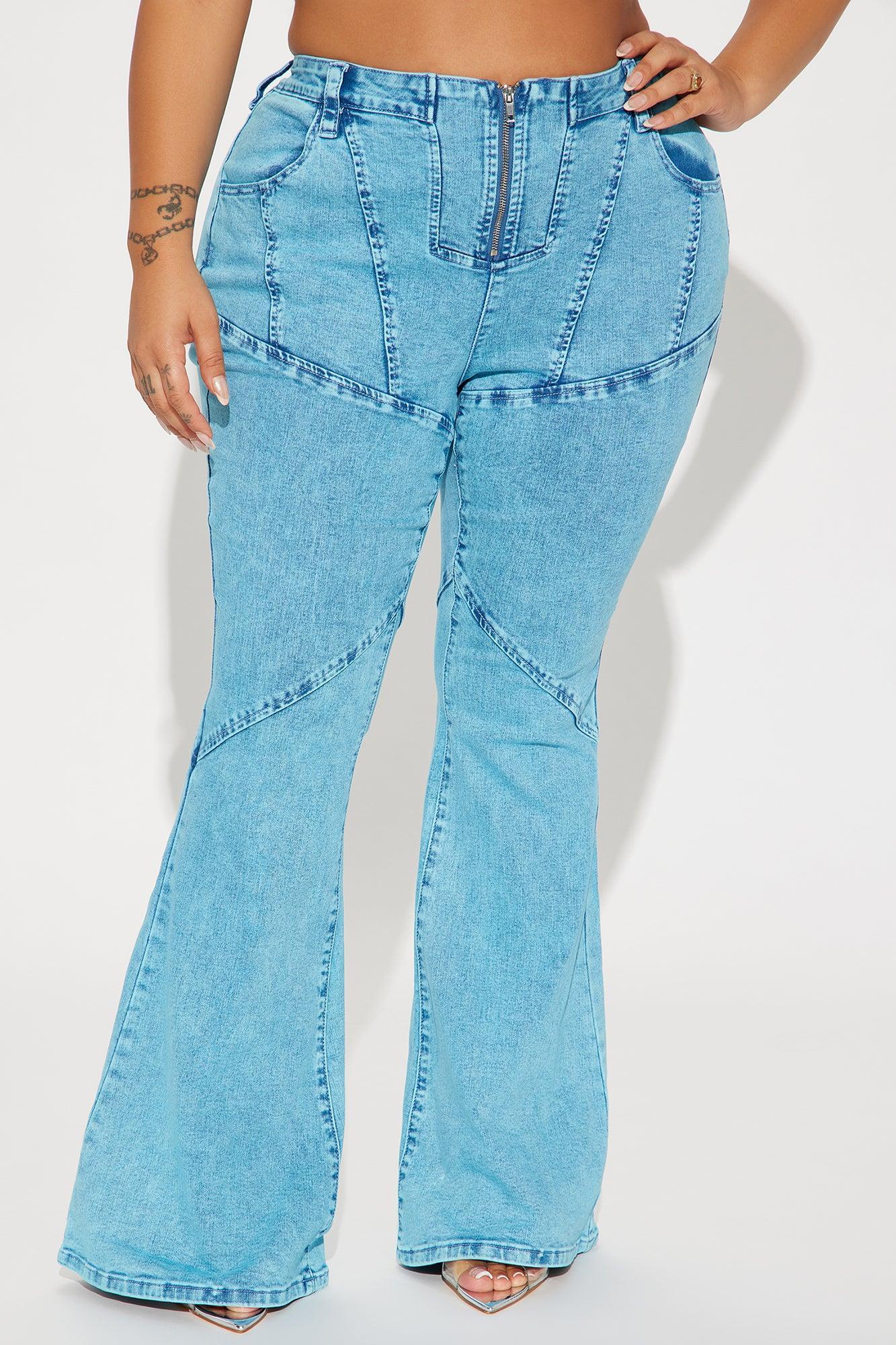 Couldn't Be Better Stretch Acid Wash Flare Jeans - Blue Product Image