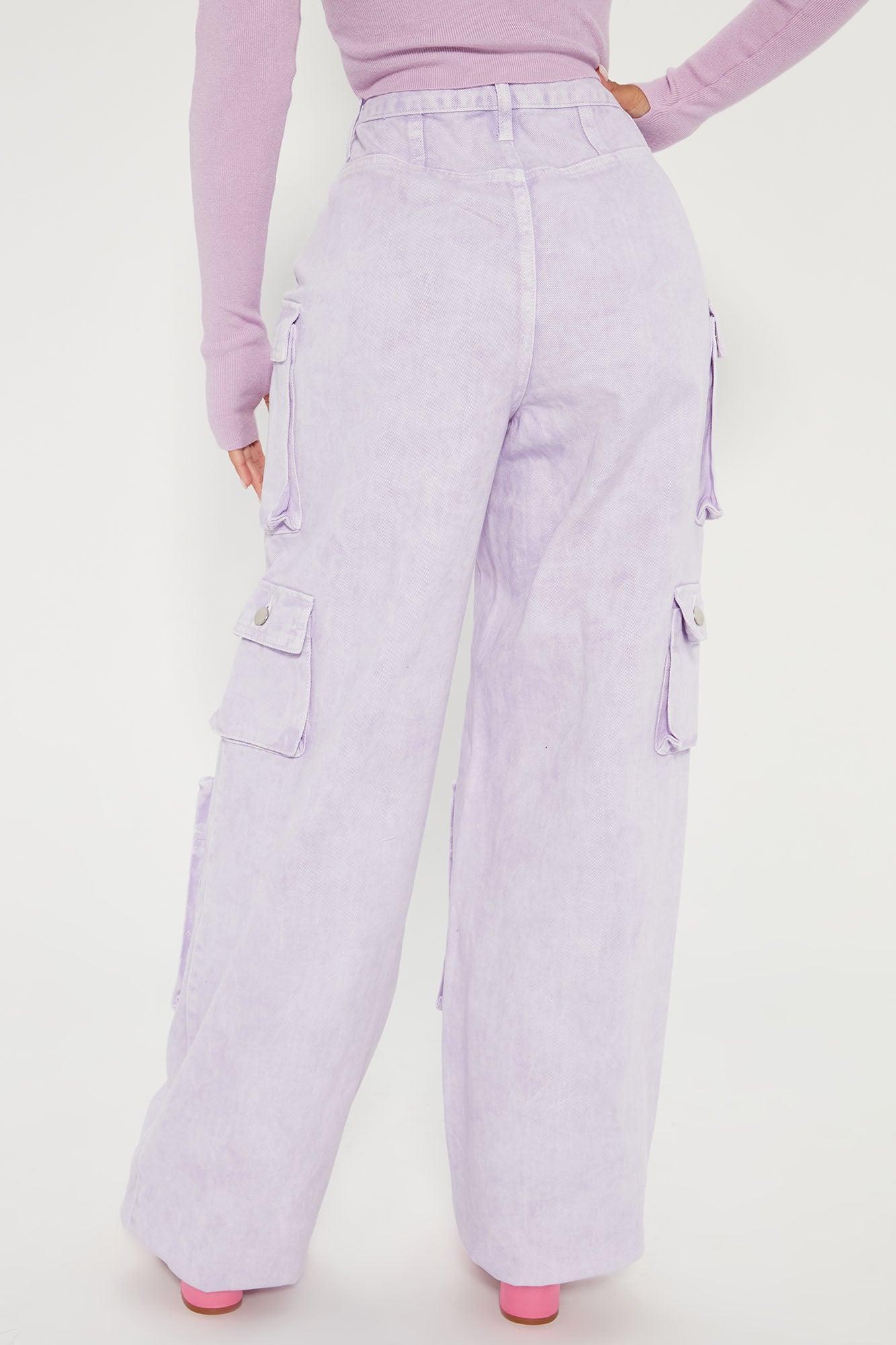 Lily High Rise Cargo Jeans - Lavender Product Image