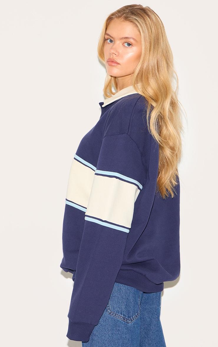 Navy Premium Contrast Collar New York Embroidered Sweatshirt Product Image