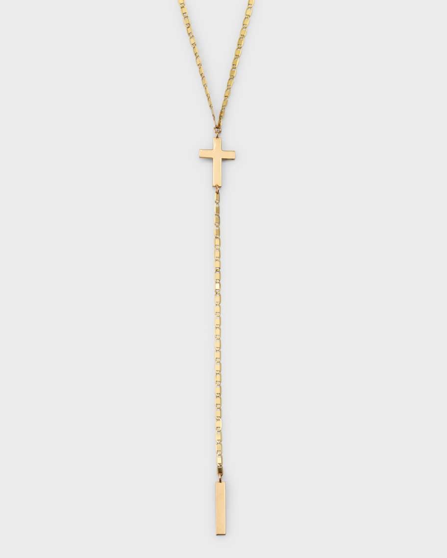 14K Yellow Gold Petite Malibu Cross Bar Lariat Necklace, 18 Product Image
