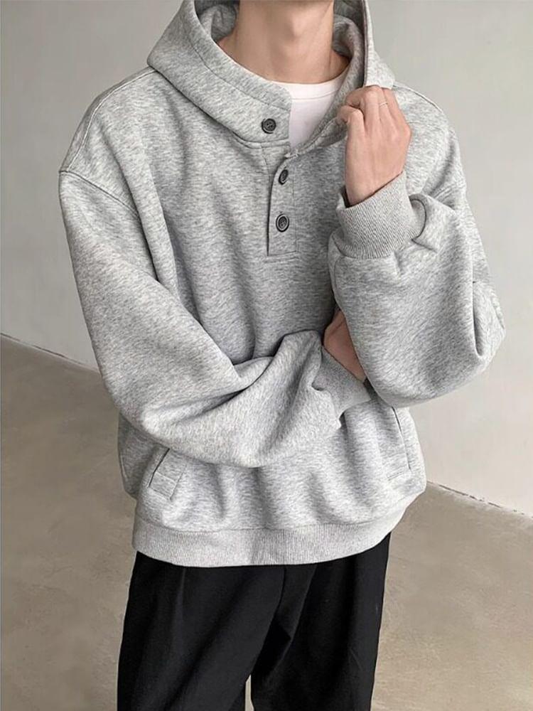Henley Plain Hoodie Product Image