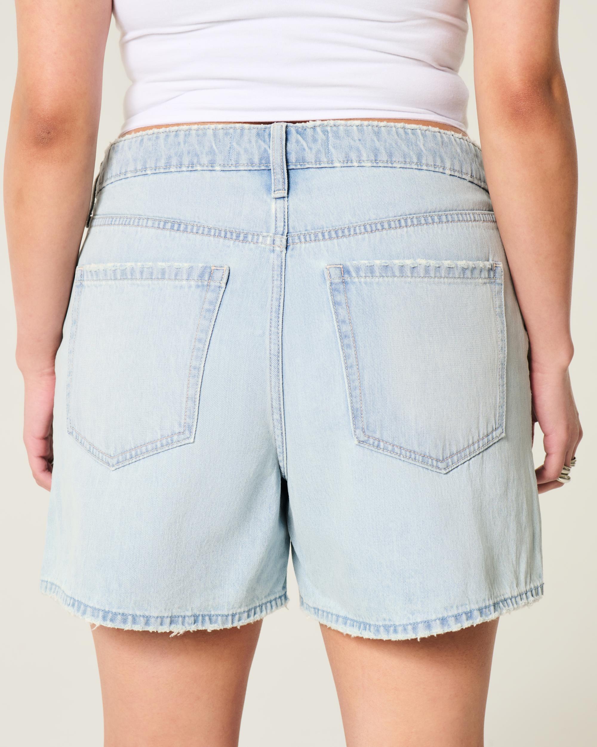 High-Rise Ripped Medium Wash Relaxed Denim Shorts 5" Product Image