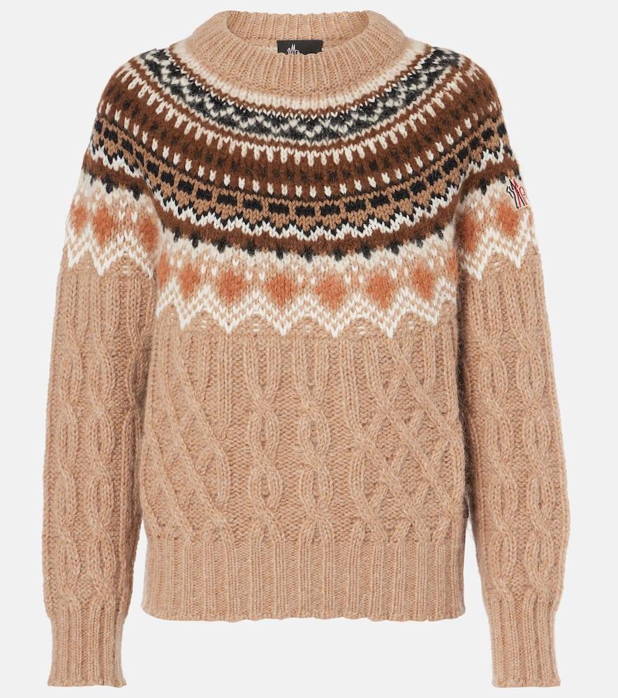 MONCLER Jacquard Wool And Mohair-blend Sweater In Beige Product Image