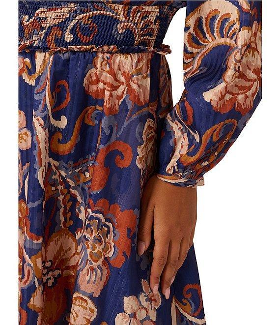 Adrianna Papell Long Sleeve V-Neck Large Paisley Pattern Mini Dress Product Image
