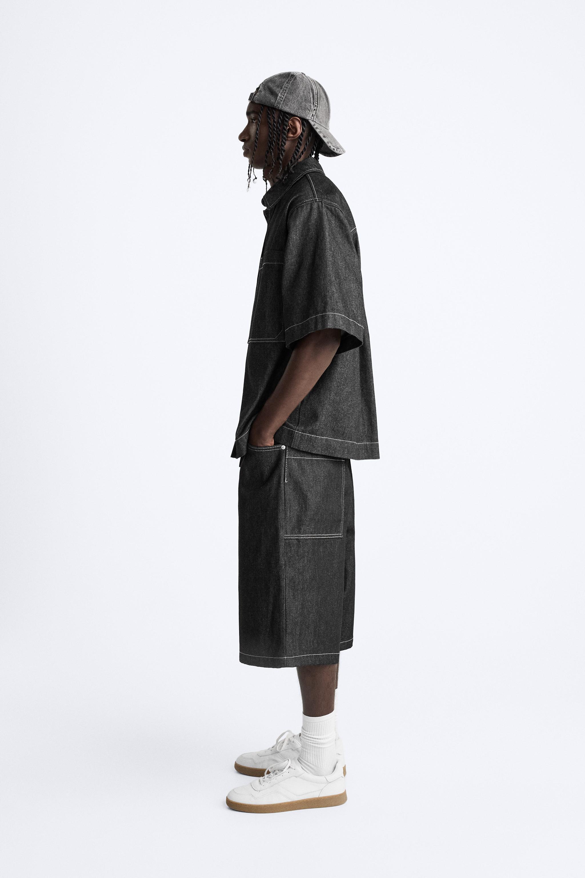 CONTRAST TOPSTITCHED DENIM SHIRT Product Image