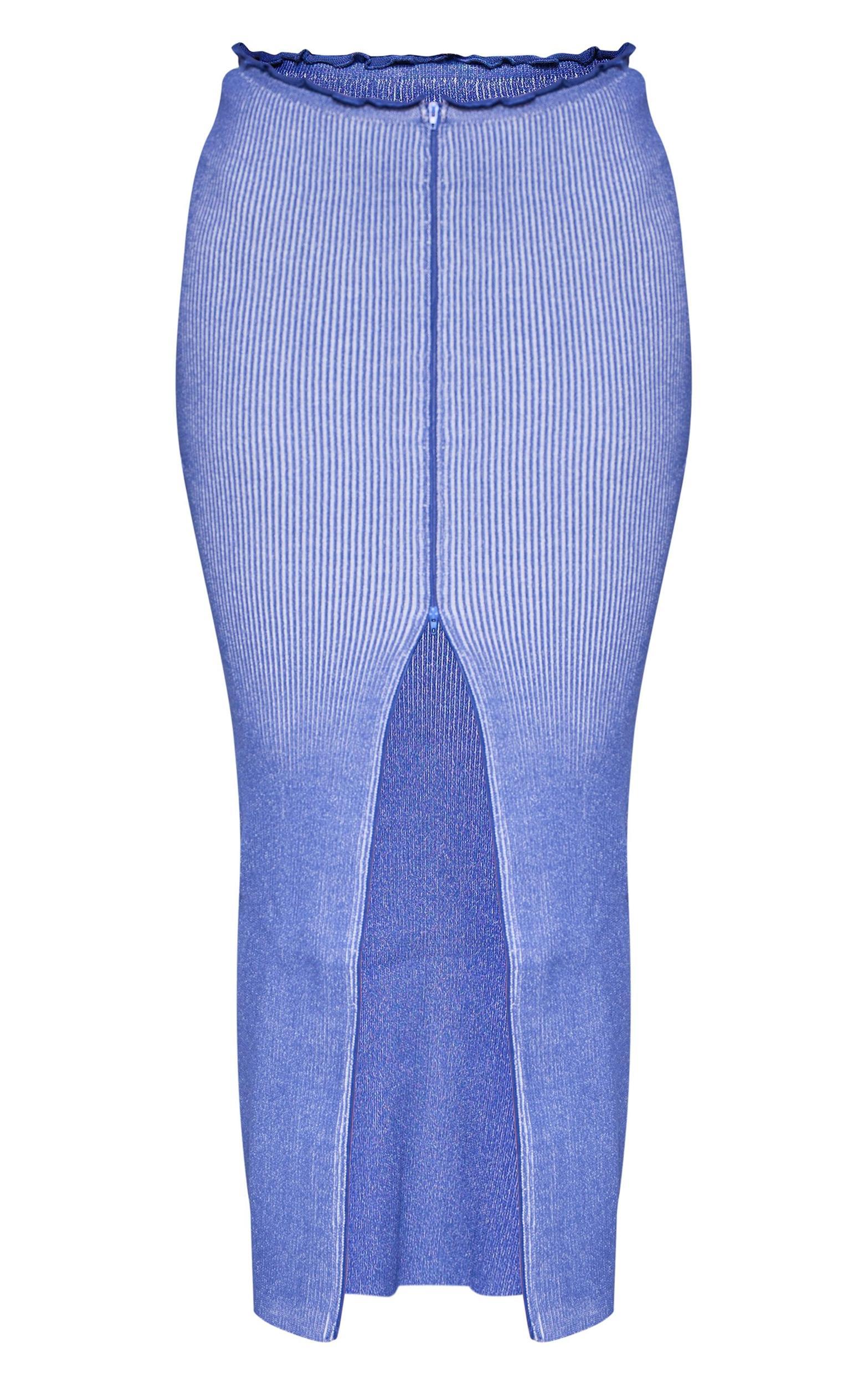 Blue Two Tone Knit Double Zip Maxi Skirt Product Image