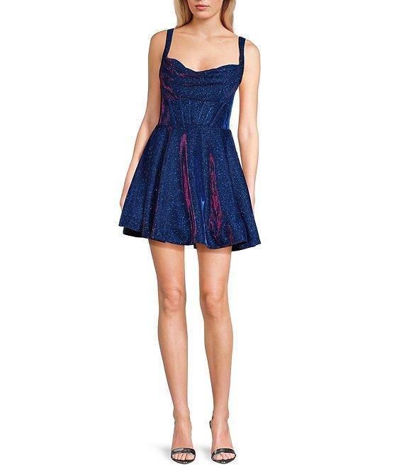 B. Darlin Glitter Knit Sweetheart-Neck Sleeveless Dress Product Image