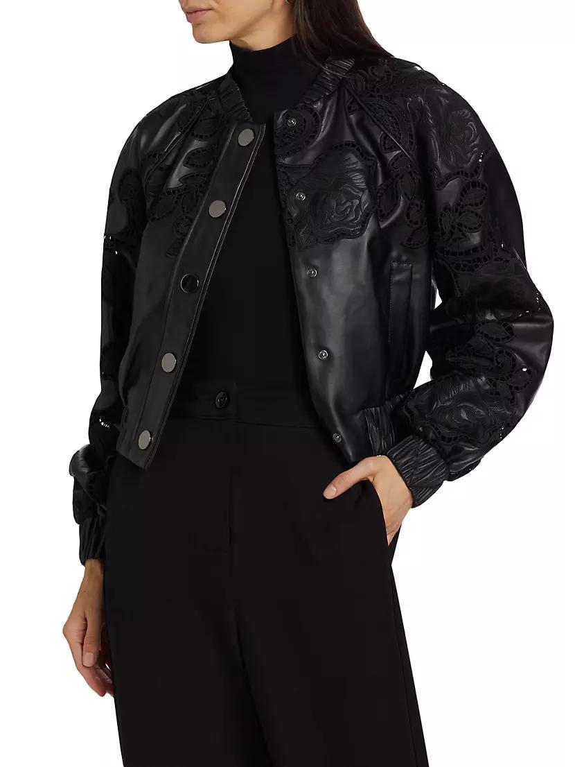 Brynn Vegan Leather-Lace Bomber Jacket Product Image