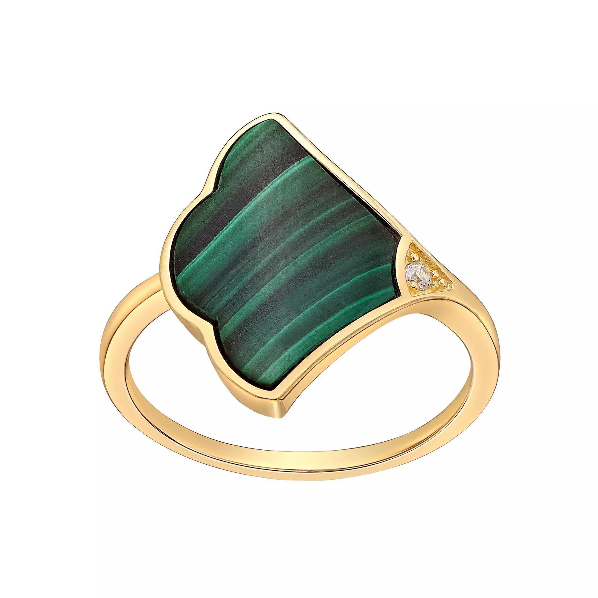 Gemminded 14k Gold Over Silver Malachite Fan Ring with Cubic Zirconia Accent, Women's, Size: 8, 14k Gold Plated Product Image