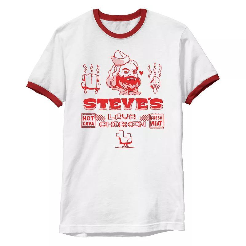 Men's Minecraft Movie Steve's Lava Chicken Ringer Graphic Tee, Size: Large, White Red Product Image