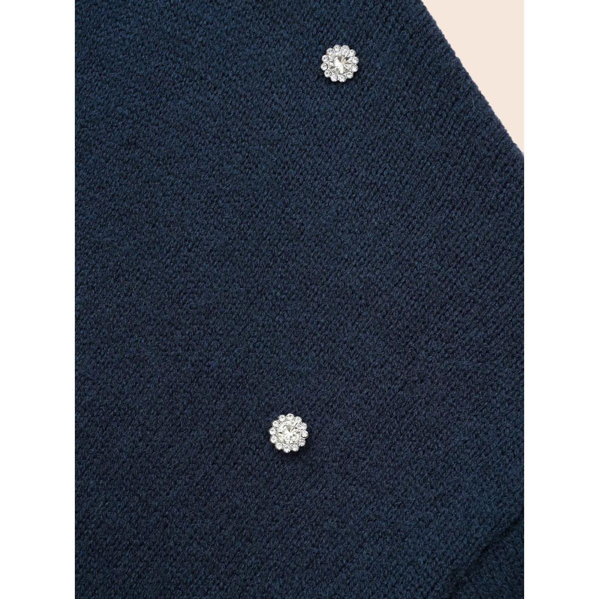 Plus Size Rhinestone Decor Dropped Shoulder Pullover Indigo Women Casual Loose Long Sleeve Round Neck Everyday Pullovers BloomChic 10/M Product Image