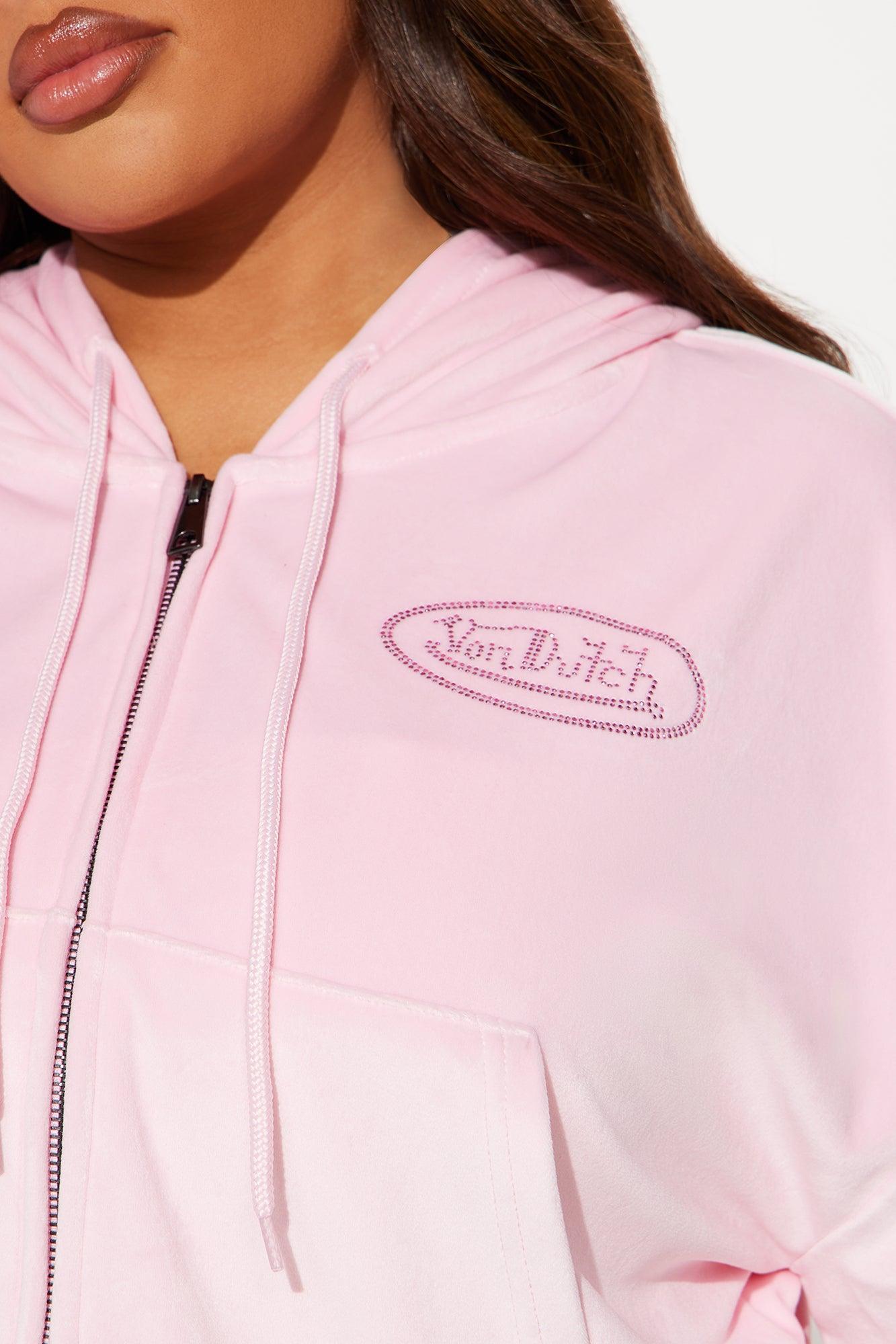 Von Dutch Velour Rhinestone Hoodie - Pink Product Image